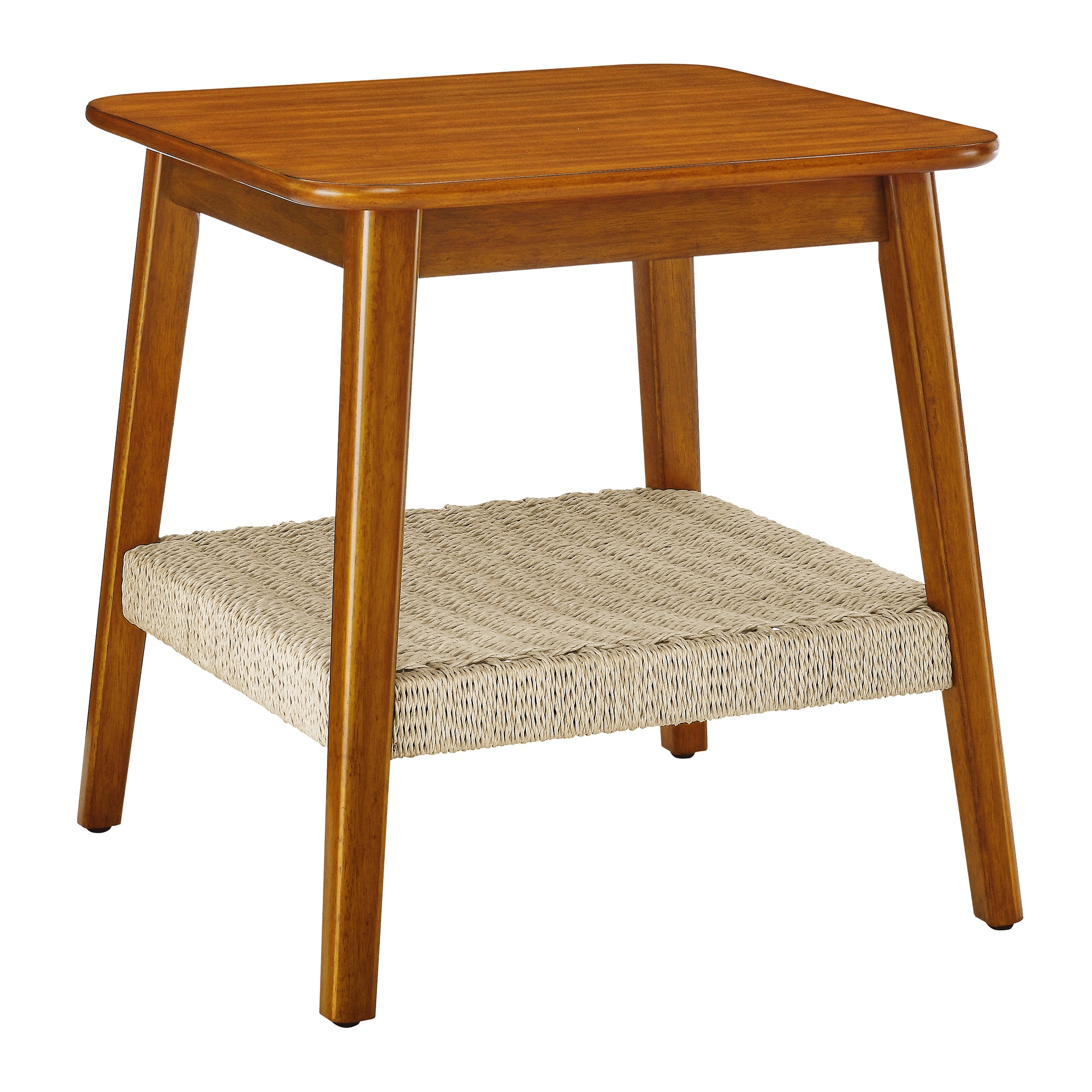 Clihome OTCH-212495-2AP High Gloss 42" Side table with Storage Drawers 23-in W x 23-in H Walnut Wood Square Modern End Table with Storage Assembly Required
