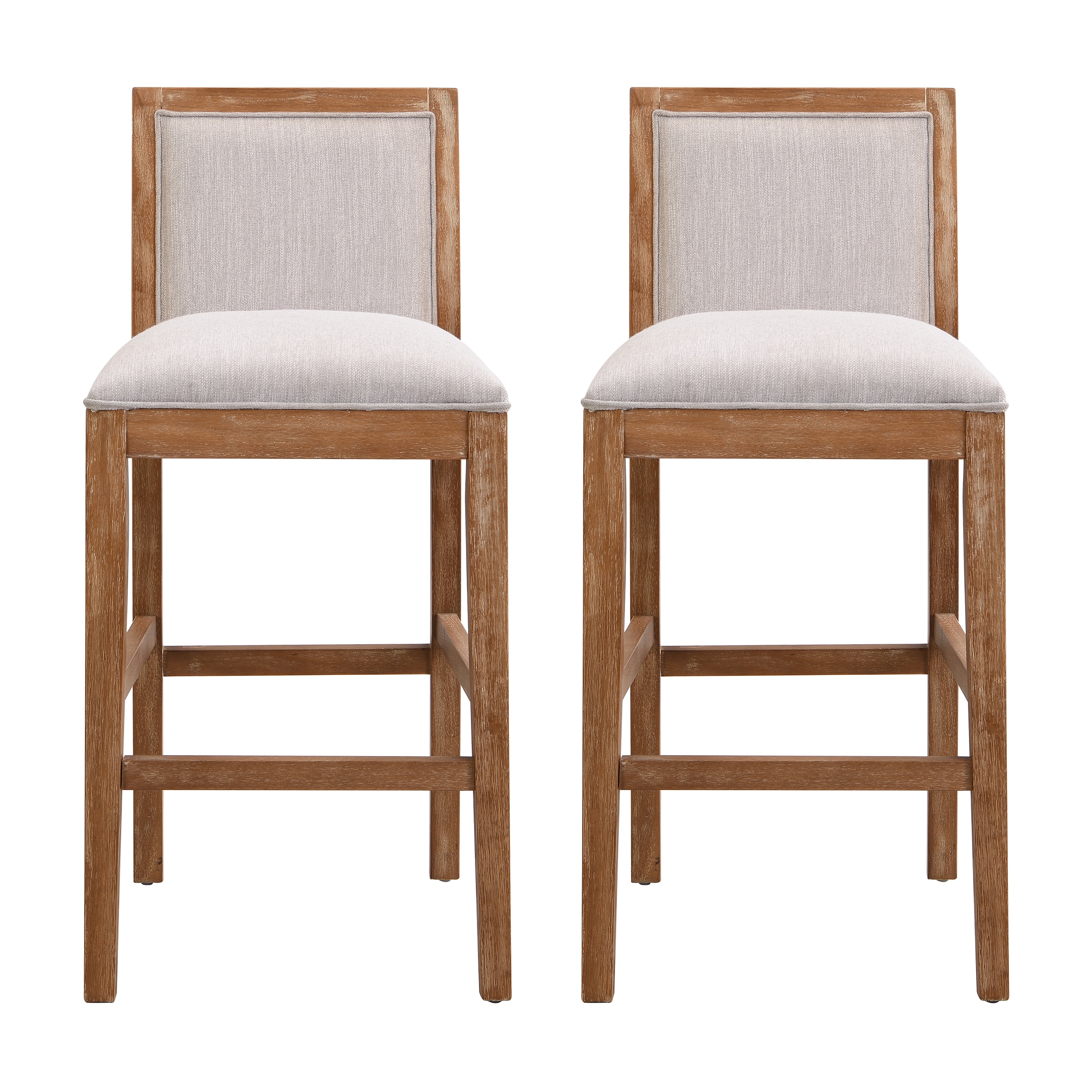 Modern Beige Fabric Counter Stools with Rubberwood Frame, Set of 2