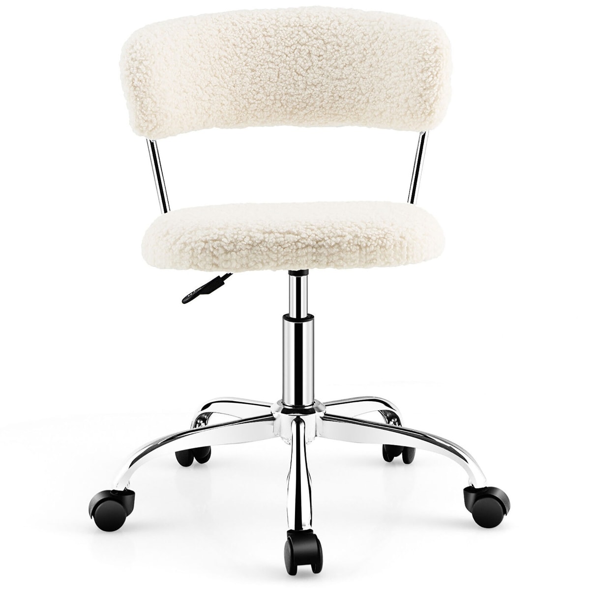 Costway CB10355WH Computer Desk Chair Adjustable Faux Fur Office Chair Swivel Vanity Chair White