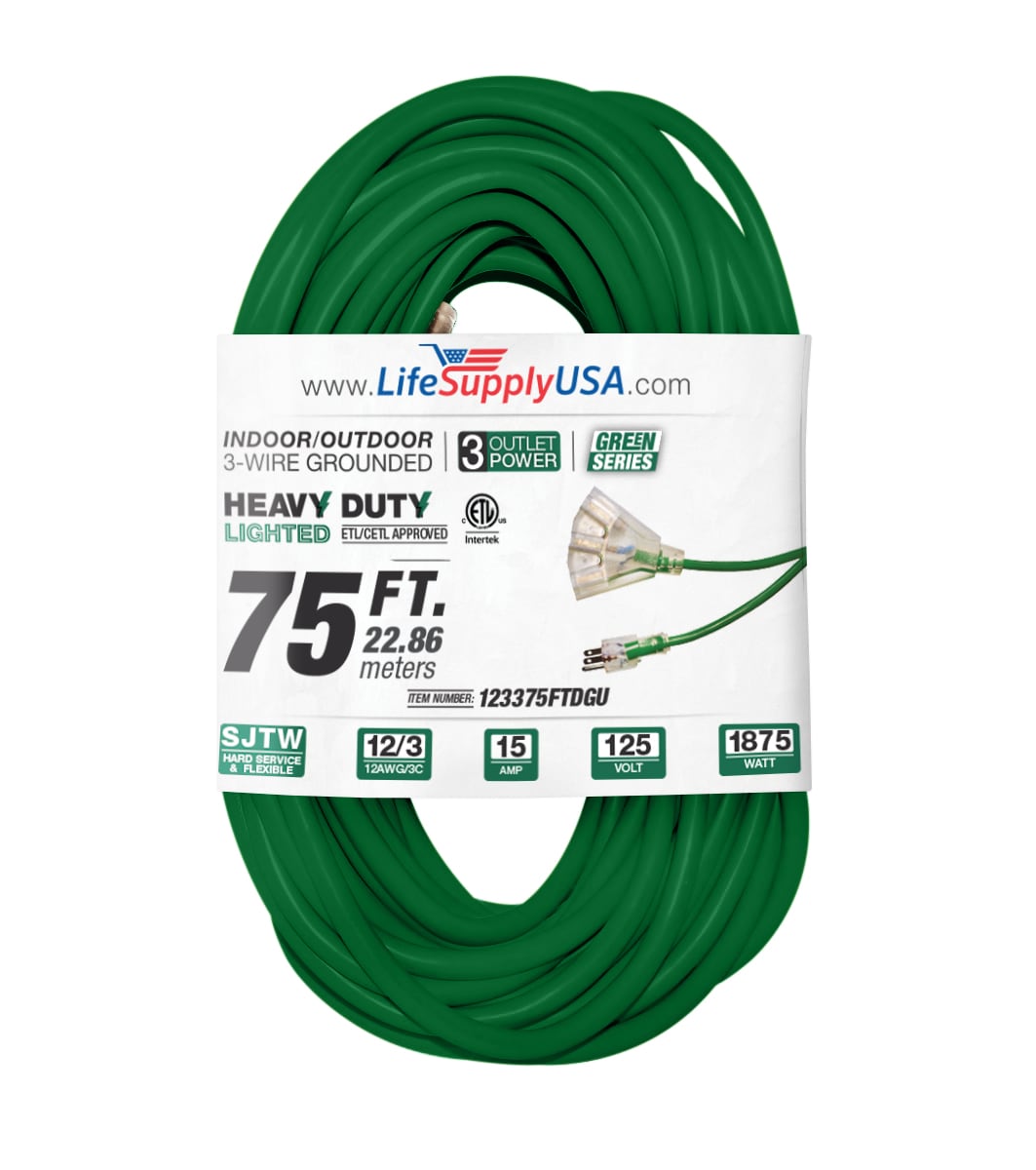 LifeSupplyUSA 75-ft 12 3-Prong Indoor/Outdoor Sjtw Heavy Duty Lighted  Extension Cord in the Extension Cords department at