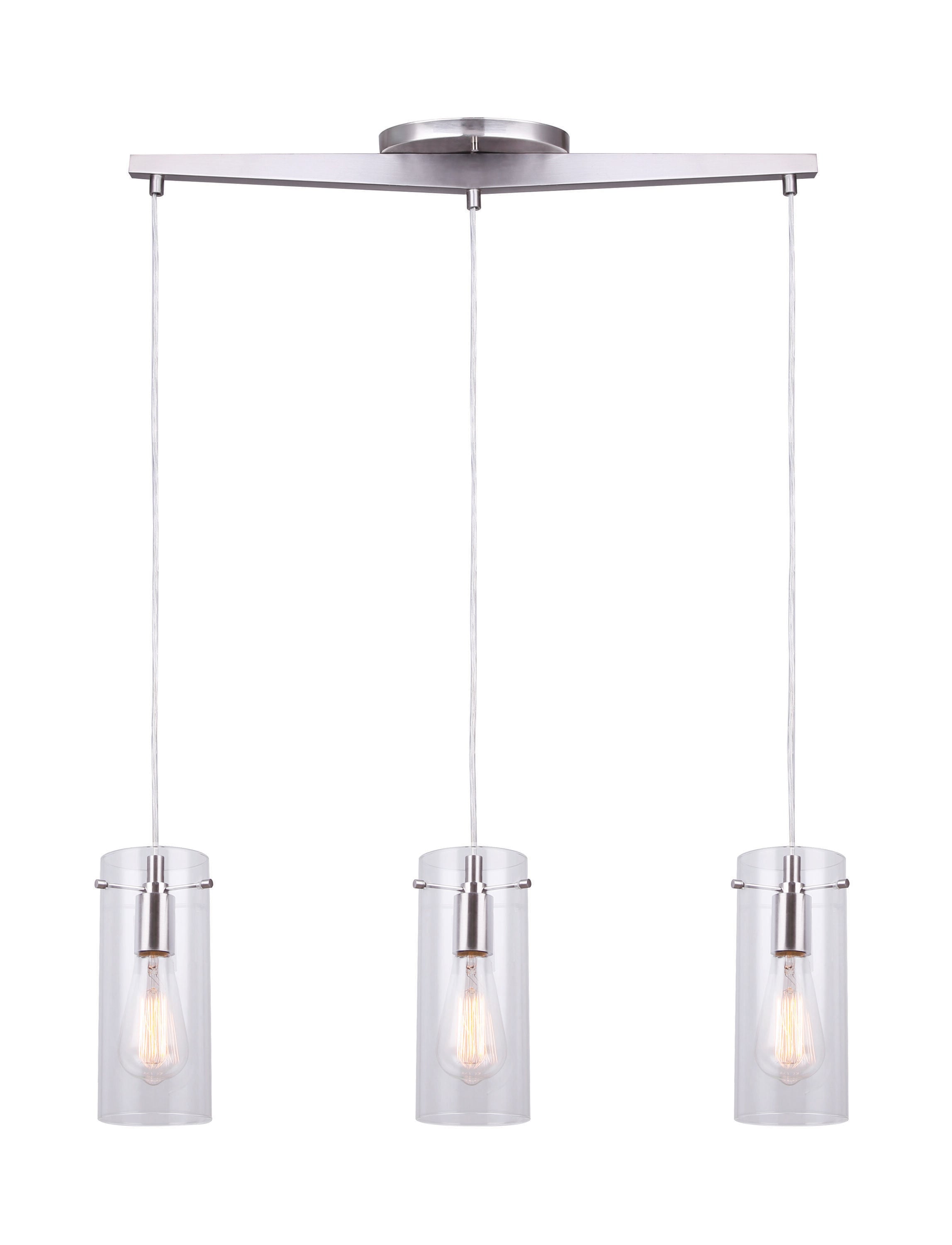 Canarm Ltd. IPL759A03BN Joni 3 -Light Brushed Nickel Transitional Clear glass Cylinder Large Hanging Pendant light