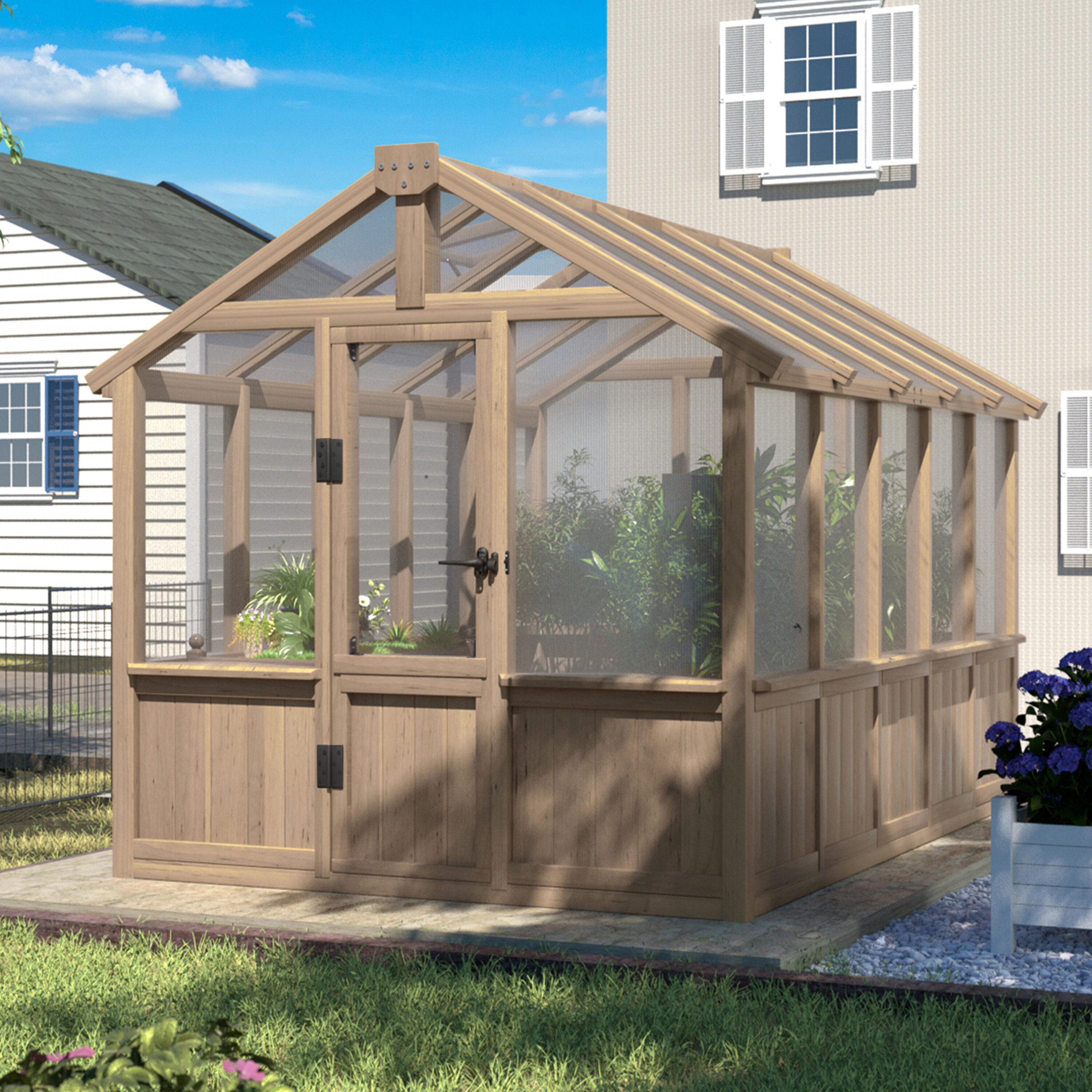 VEIKOUS PG0101-WD-41 Wood Greenhouse 6-ft L x 10-ft W x 7-ft H Yellow Greenhouse