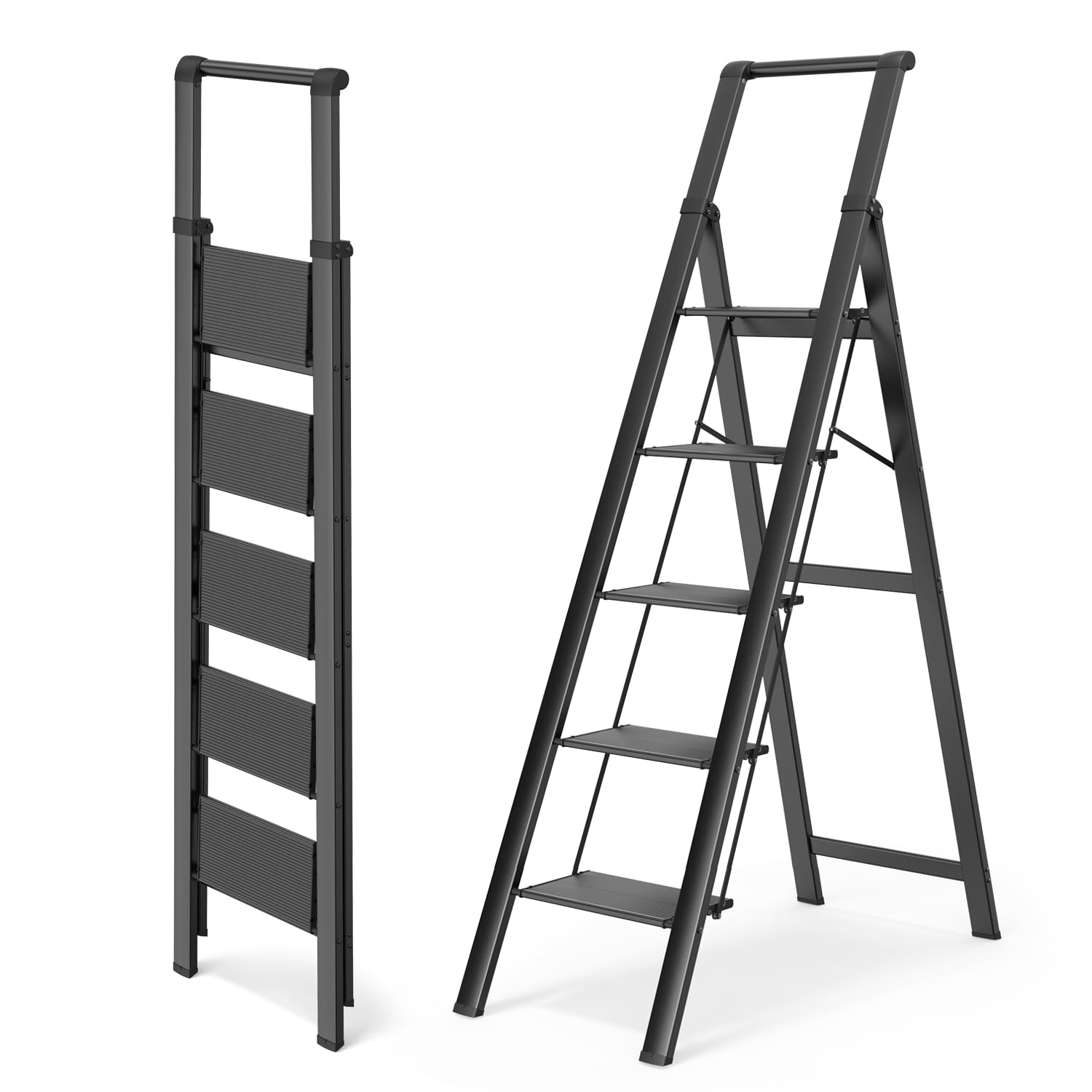 Aoibox  5 Step Foldable Home Ladder with Anti Slip Pedals Lightweight Reach 10 ft Holds 300 lbs Compact Storage