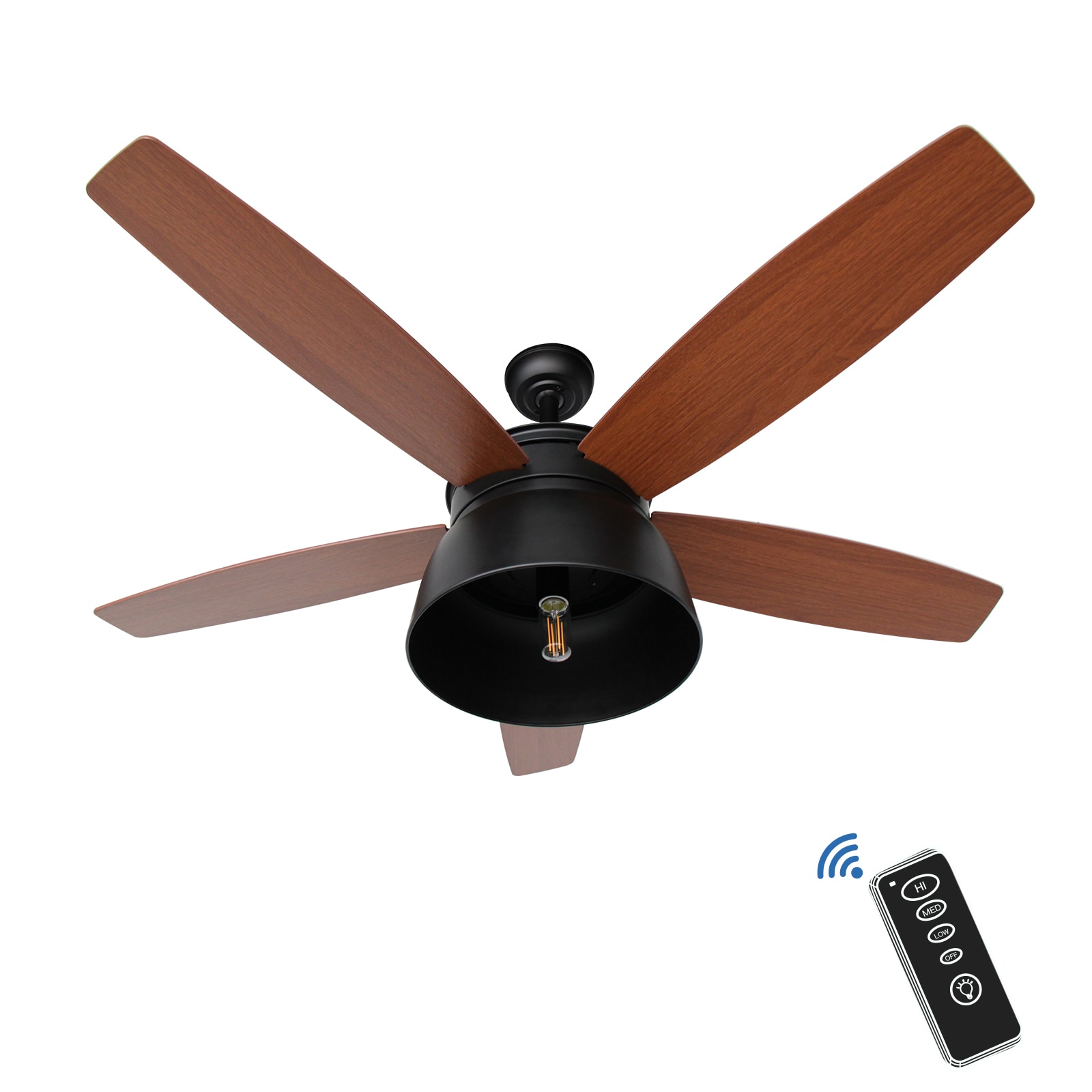 BLUE MOUNTAIN FANS 22801 Palace Cove 52-in Matte Black with Warm Oak and Cherry Blades Ceiling Fan With Light and Remote ( 5 -Blade )