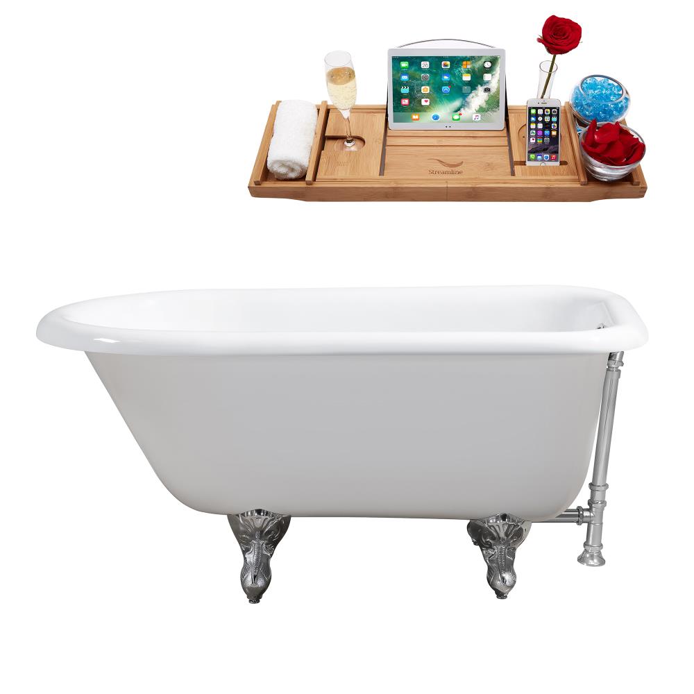 Streamline R5100CH-CH 65.9841-in x 30.1181-in Glossy White Cast Iron Oval Clawfoot Soaking Bathtub with Drain (Reversible Drain)