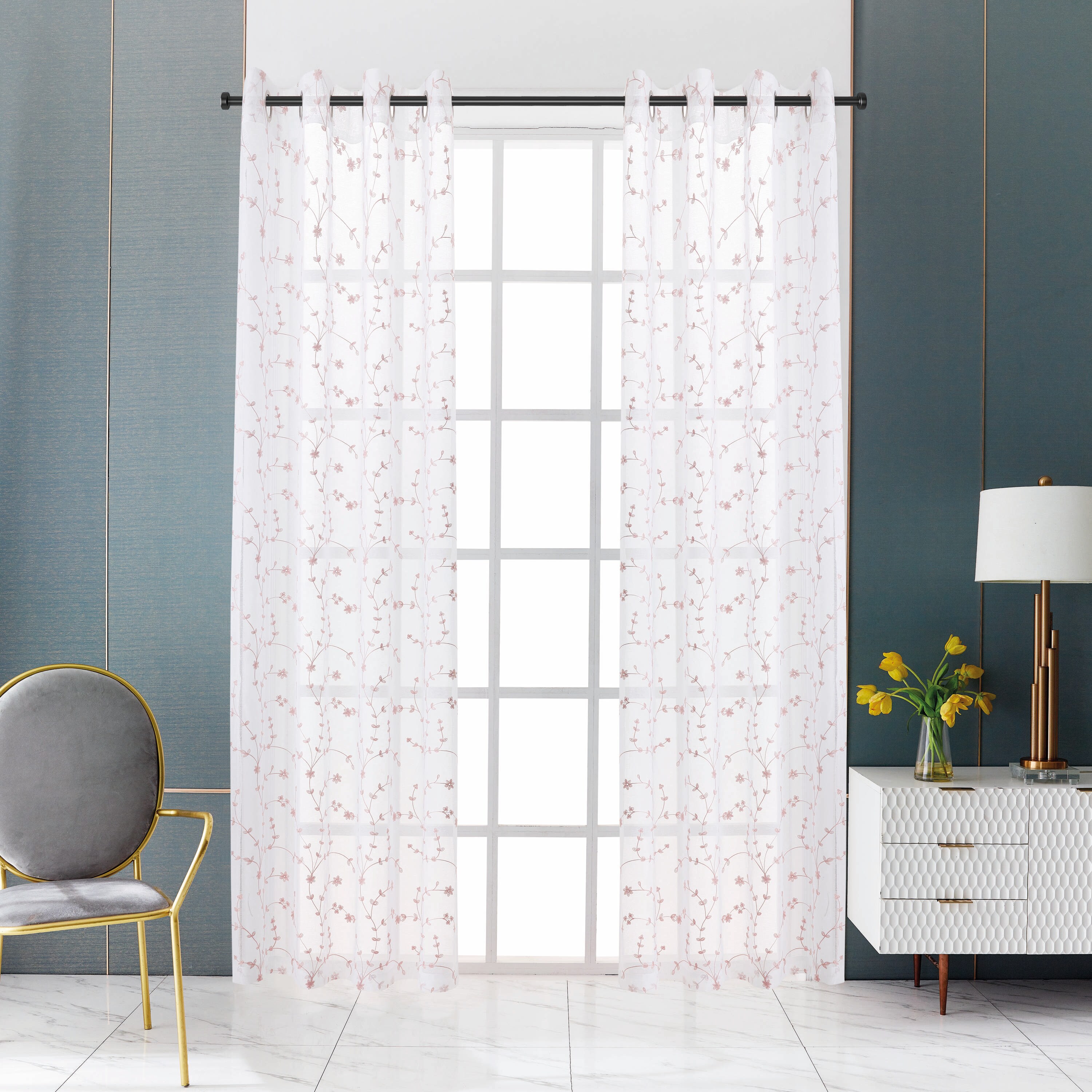 120-in Blush Polyester Sheer Grommet Single Curtain Panel in the ...