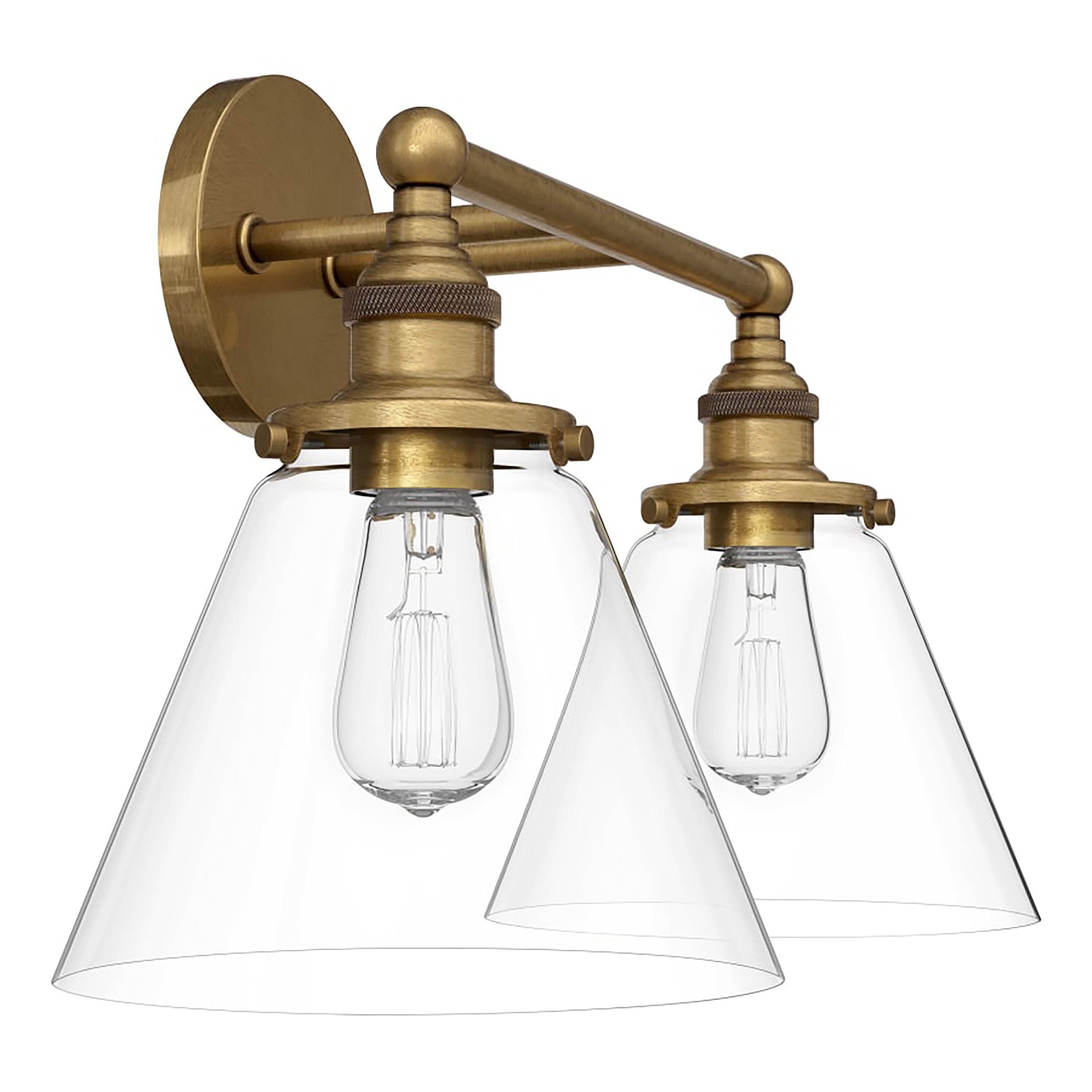 Signature Hardware Barwell 15-in 2-light Brushed Brass Modern 