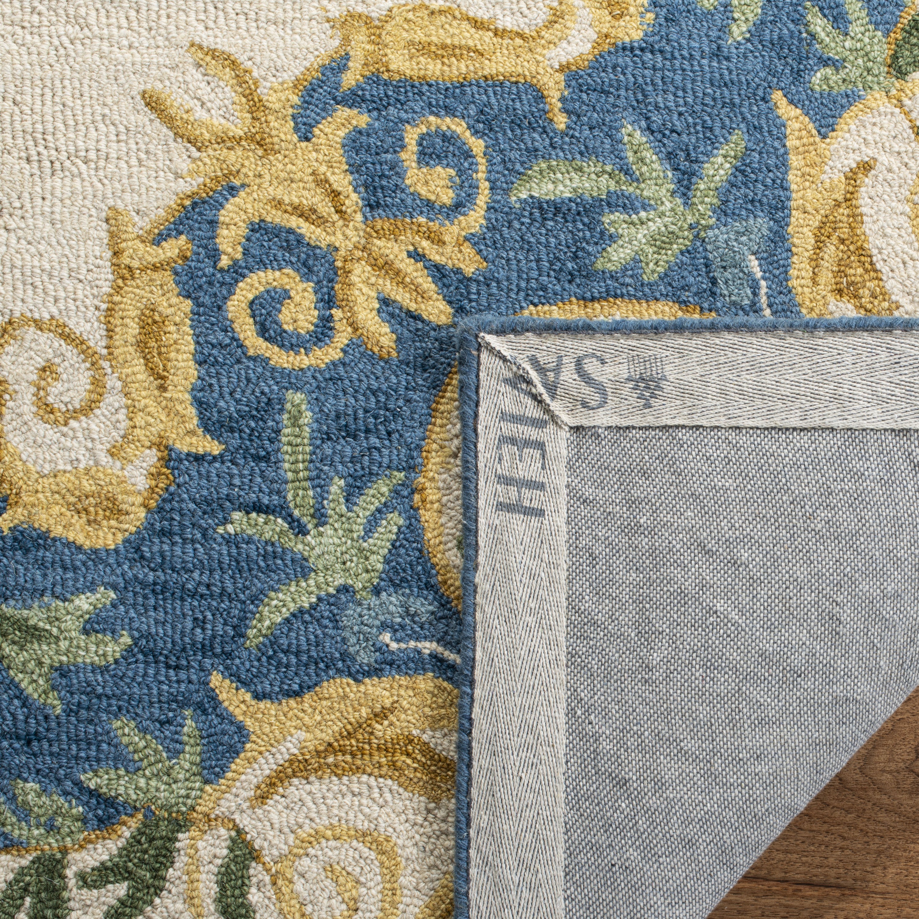 Handmade Medallion Tufted Wool Square Rug - Blue, 5' x 5'