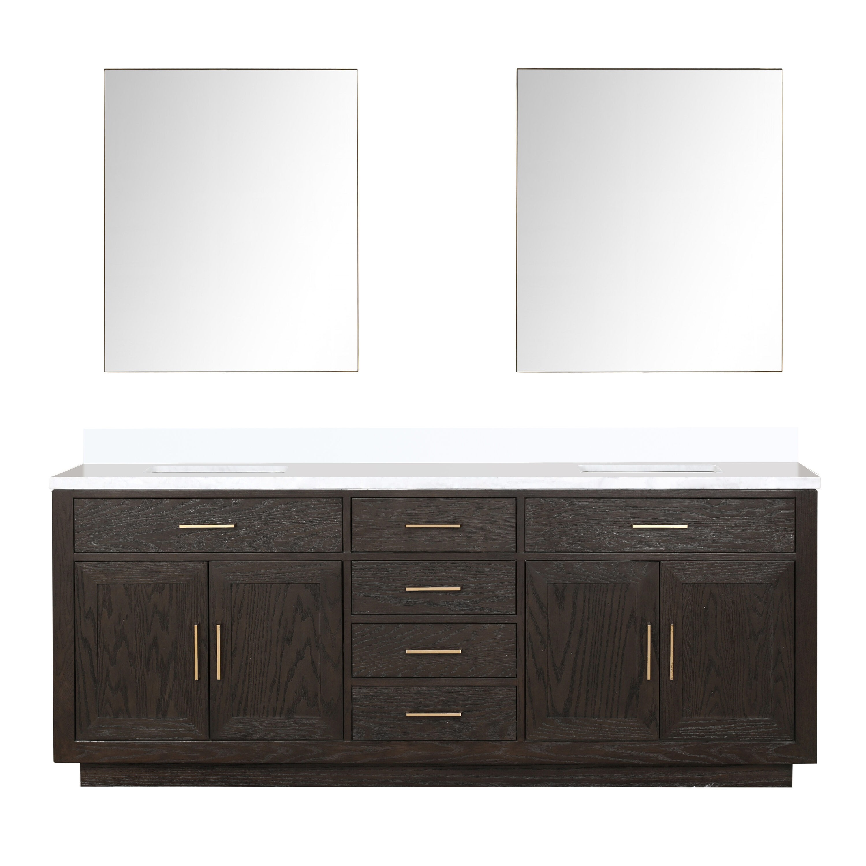 Lexora LVGI84DK310 Gilroy 84-in Brown Oak Undermount Double Sink Bathroom Vanity with White Cultured Marble Top (Mirror Included)