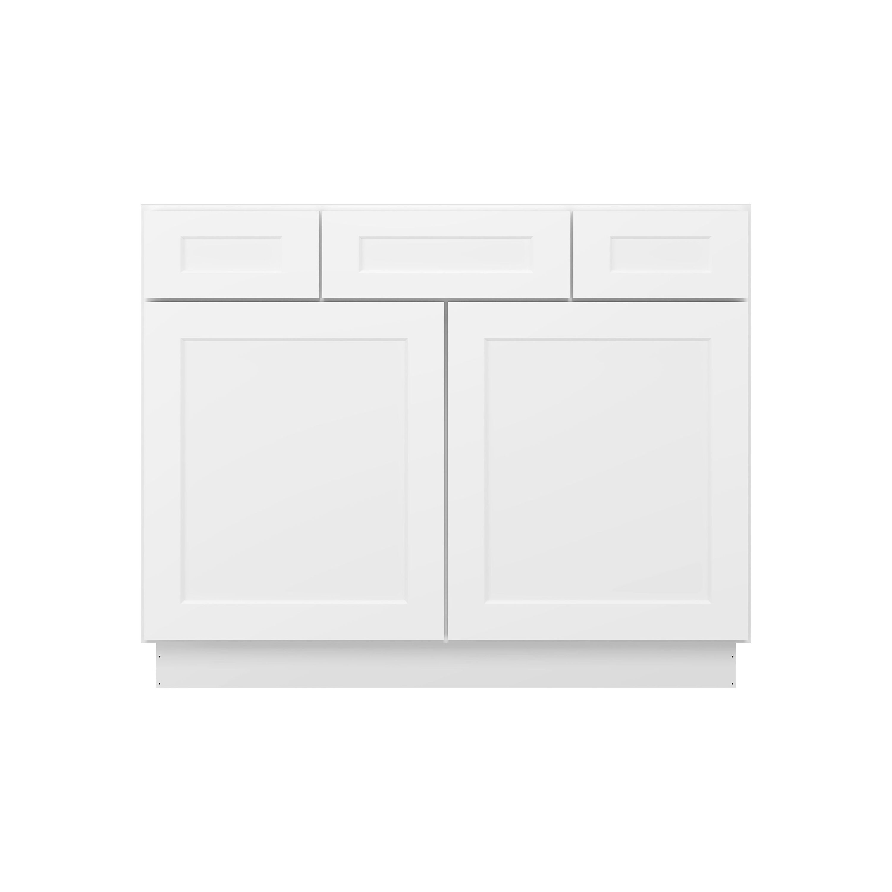 Roomylife BDLS-RWVSD42 Easy-DIY 2-Drawer 42 in. W x 21 in. D x 34.5 in. H Plywood Ready to Assemble Bath Vanity Cabinet without Top in Shaker White
