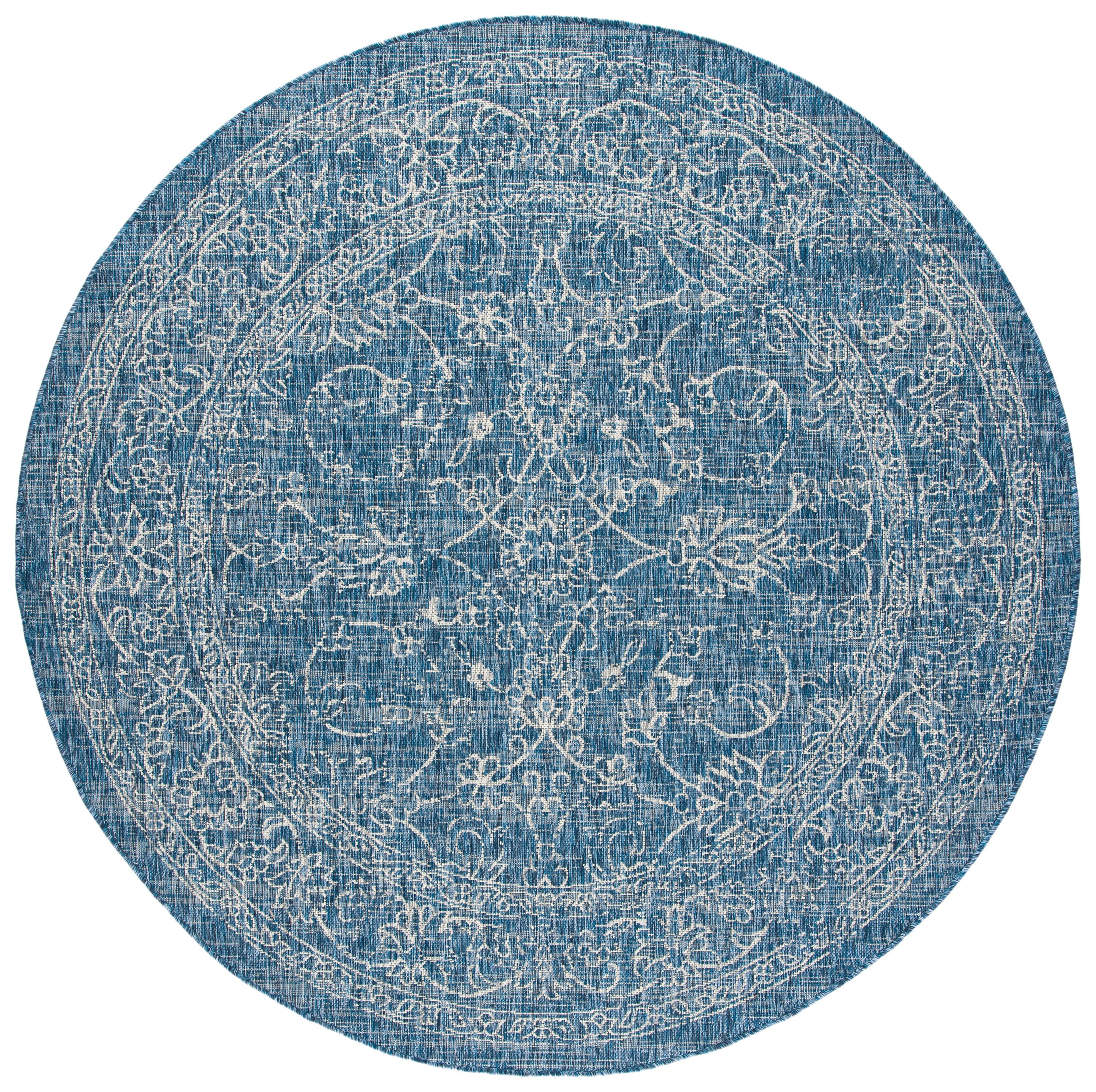 Safavieh CY8680-36821-4R Courtyard Providence 4 x 4 (ft) Loomed Polypropylene Navy/Ivory Round Indoor/Outdoor Distressed/Overdyed Area rug