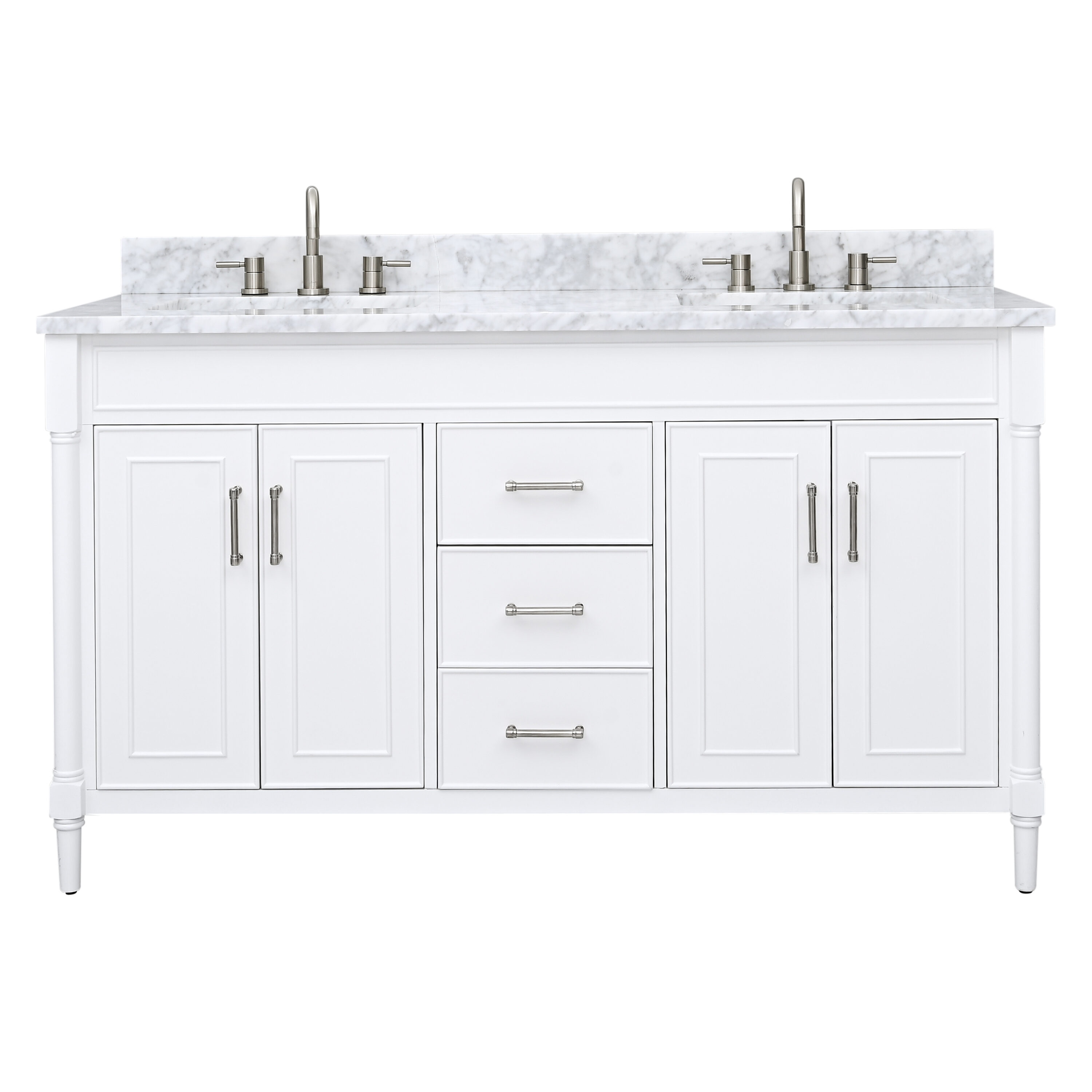 Avanity BRISTOL-VS61-WT-C 61-in White Undermount Double Sink Bathroom Vanity with Carrara White Marble Top
