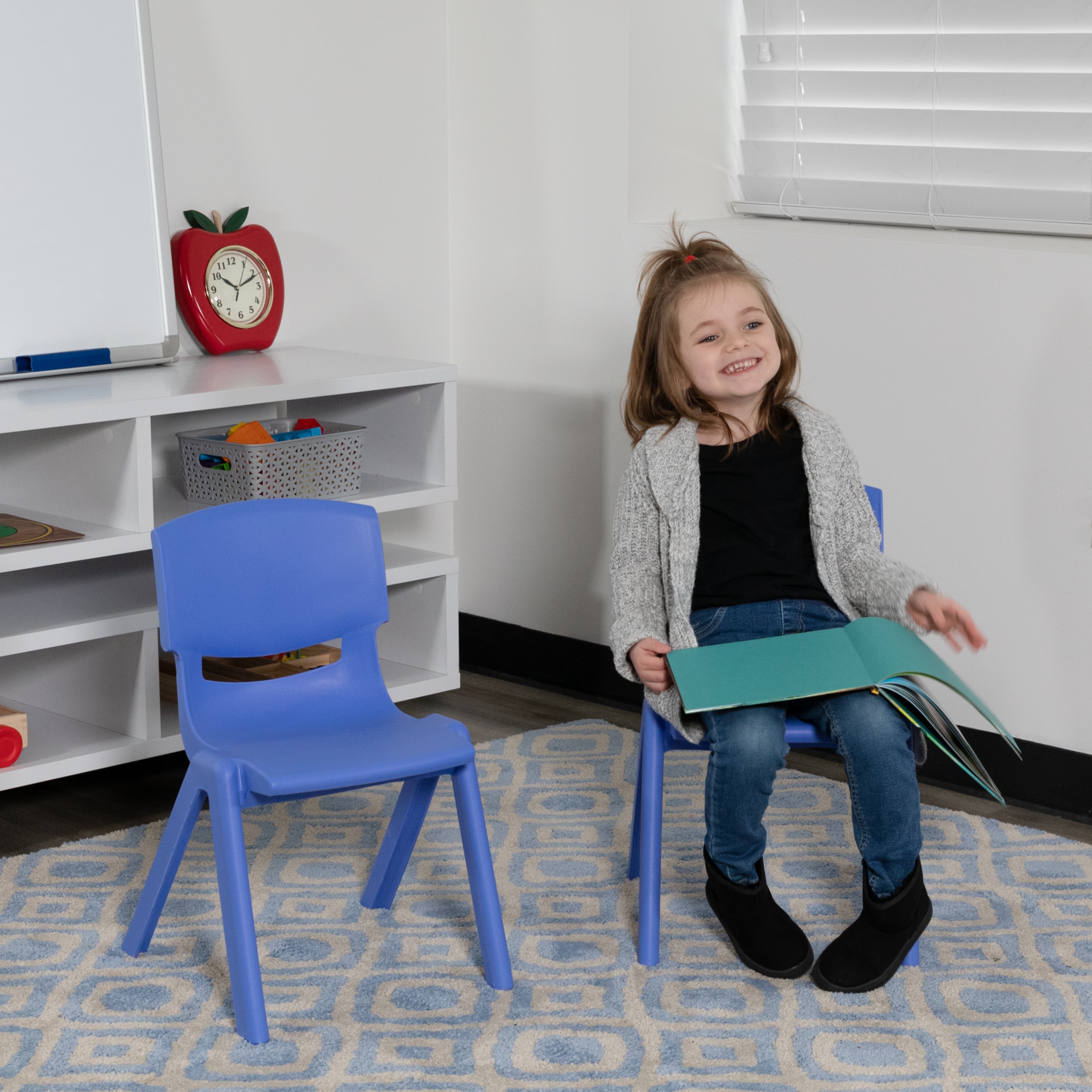 Whitney Stackable Blue Plastic Preschool Chairs, 2 Pack