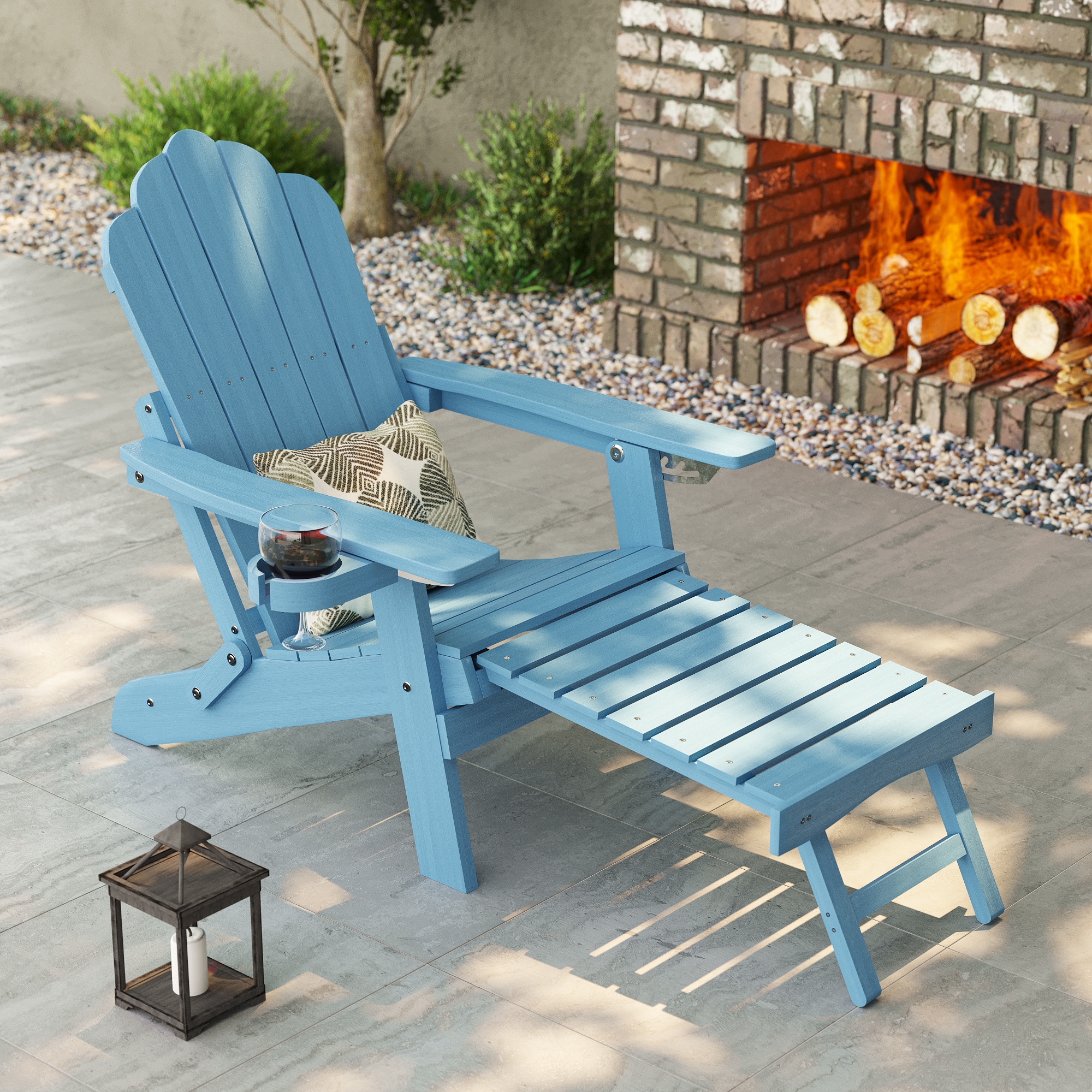 ACEGOSES LW-BAR-26-LB Adirondack Chair Turquoise Stationary Adirondack Chair with Slat Seat