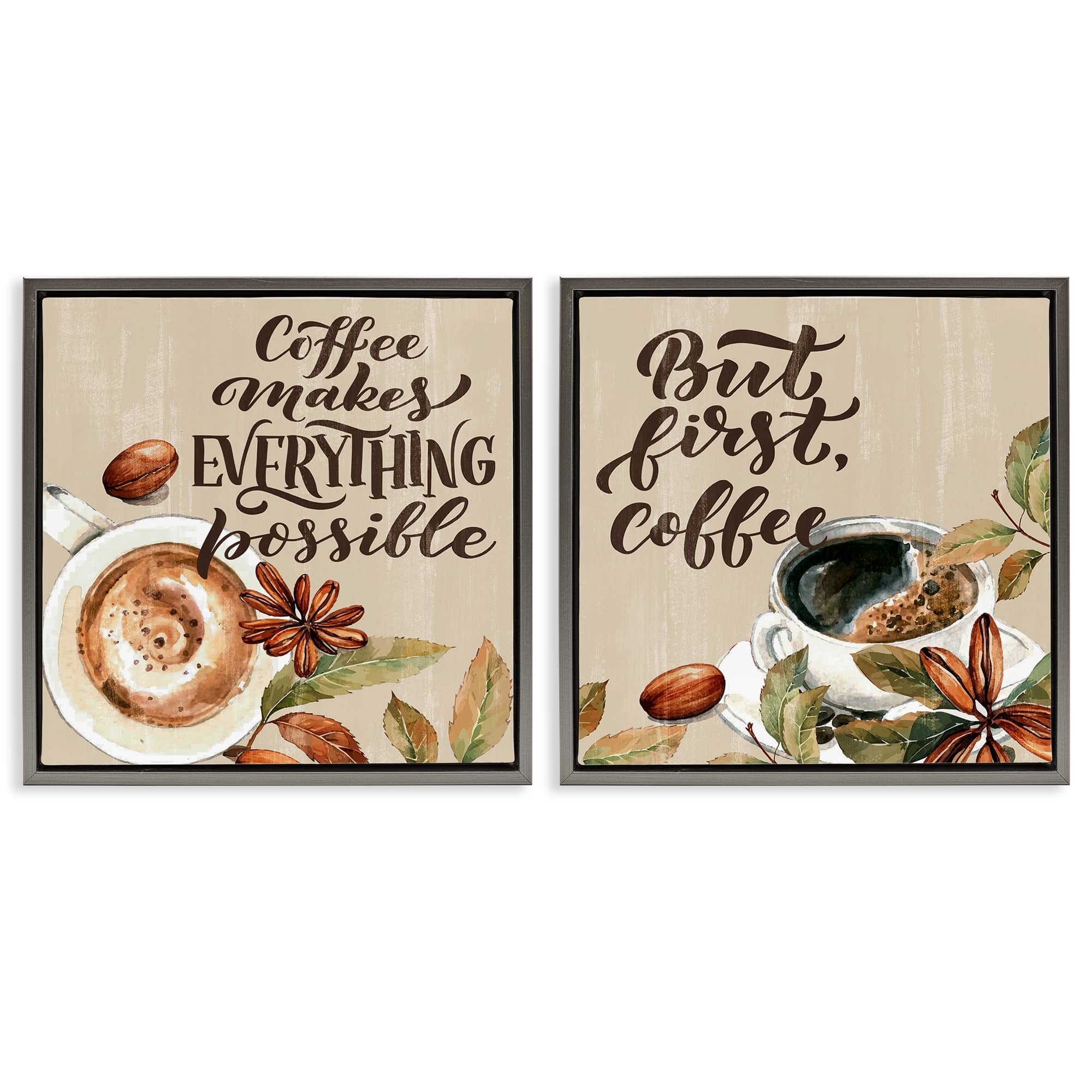 Stupell Industries B2-780-FFL-2PC-24X24 Morning Coffee Classic Phrases 2pc Floating Frame Set design by Kim Allen