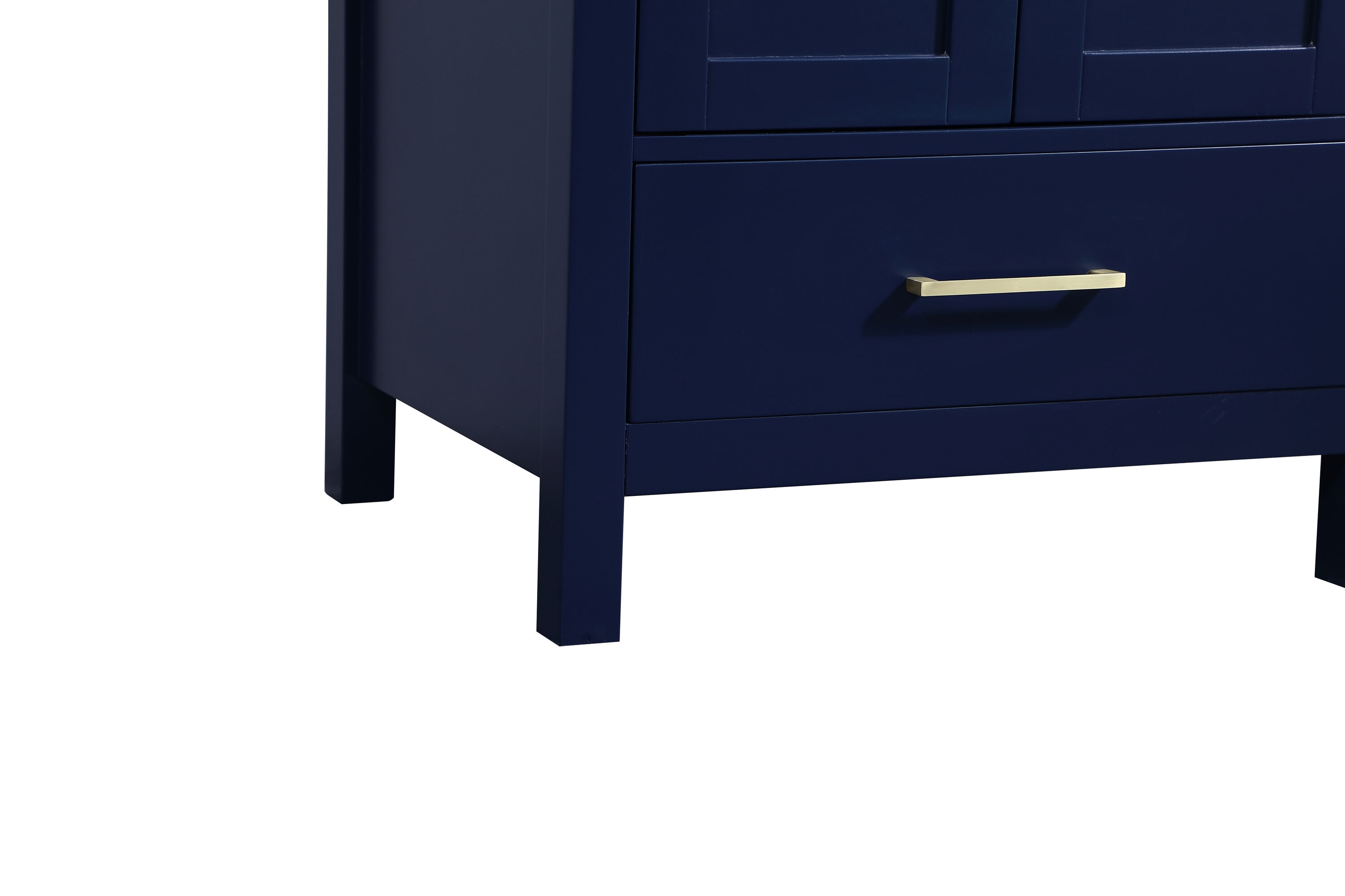 Blue MDF Single Bathroom Vanity with Gold Pulls and Quartz Top