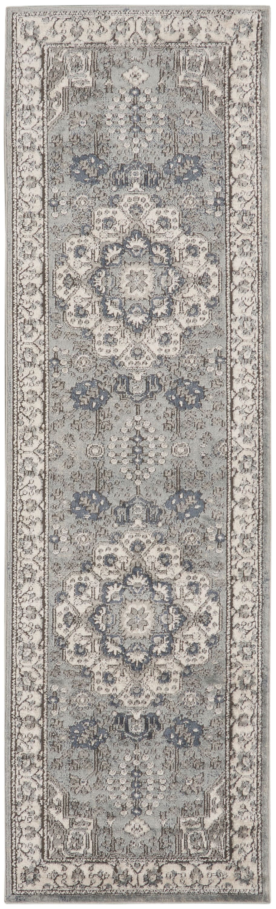 Concerto Grey/Ivory Hand-knotted Synthetic 2'2" x 7'6" Runner Rug
