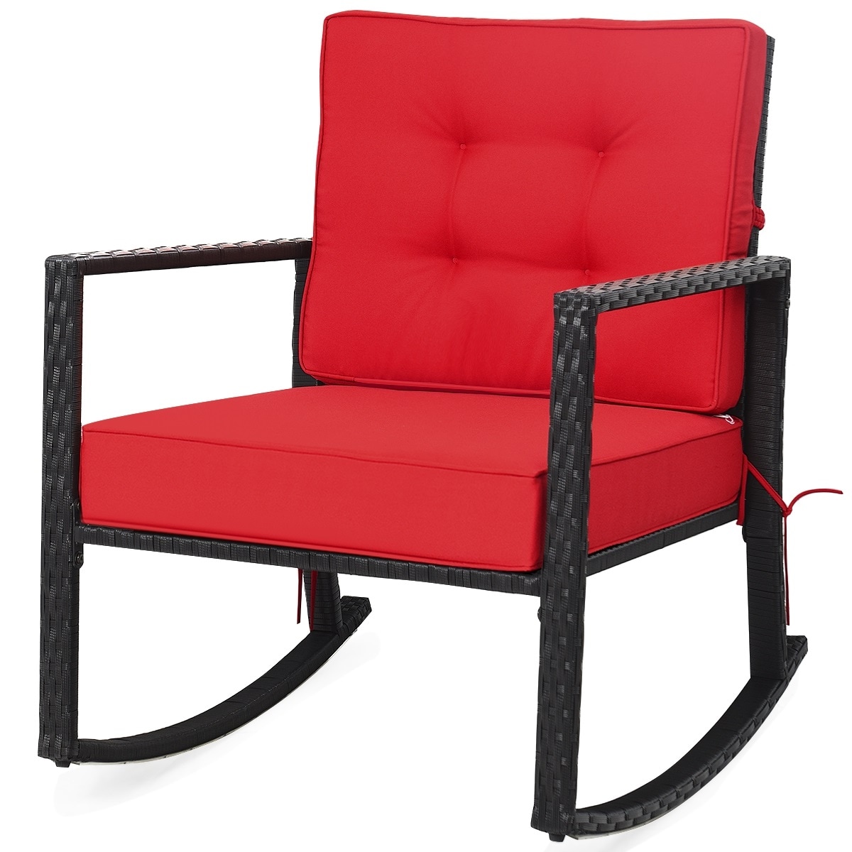 Slickblue D-CO-ER22766WH 1 Pc- Rattan Glider Rocking Chair Iron Frame with Cushioned Seat and Back for Patio Garden Lawn or Porch Use- Orange/ Red/ Turquoise/ Black/ Gray/ Navy