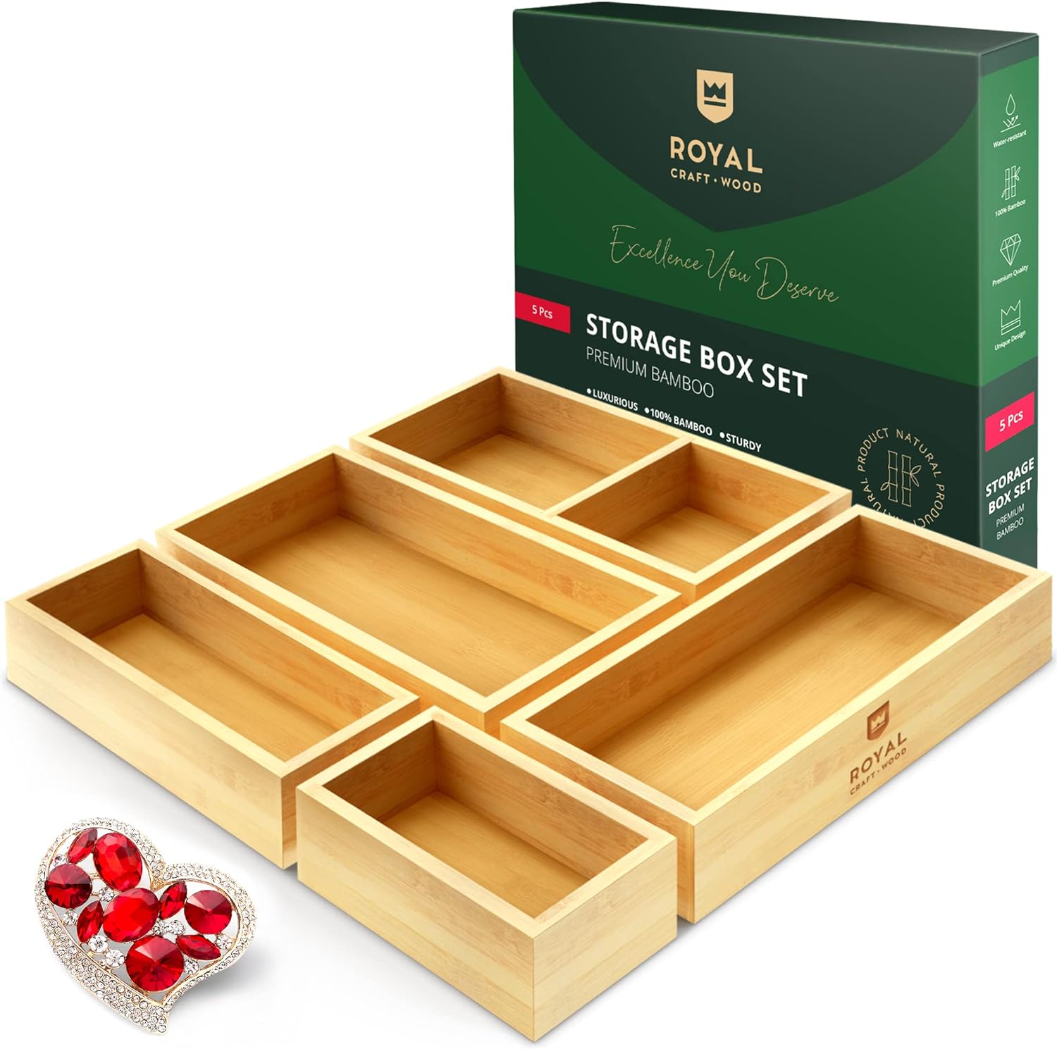Royal Craft Bamboo 5-Piece Storage Box Set