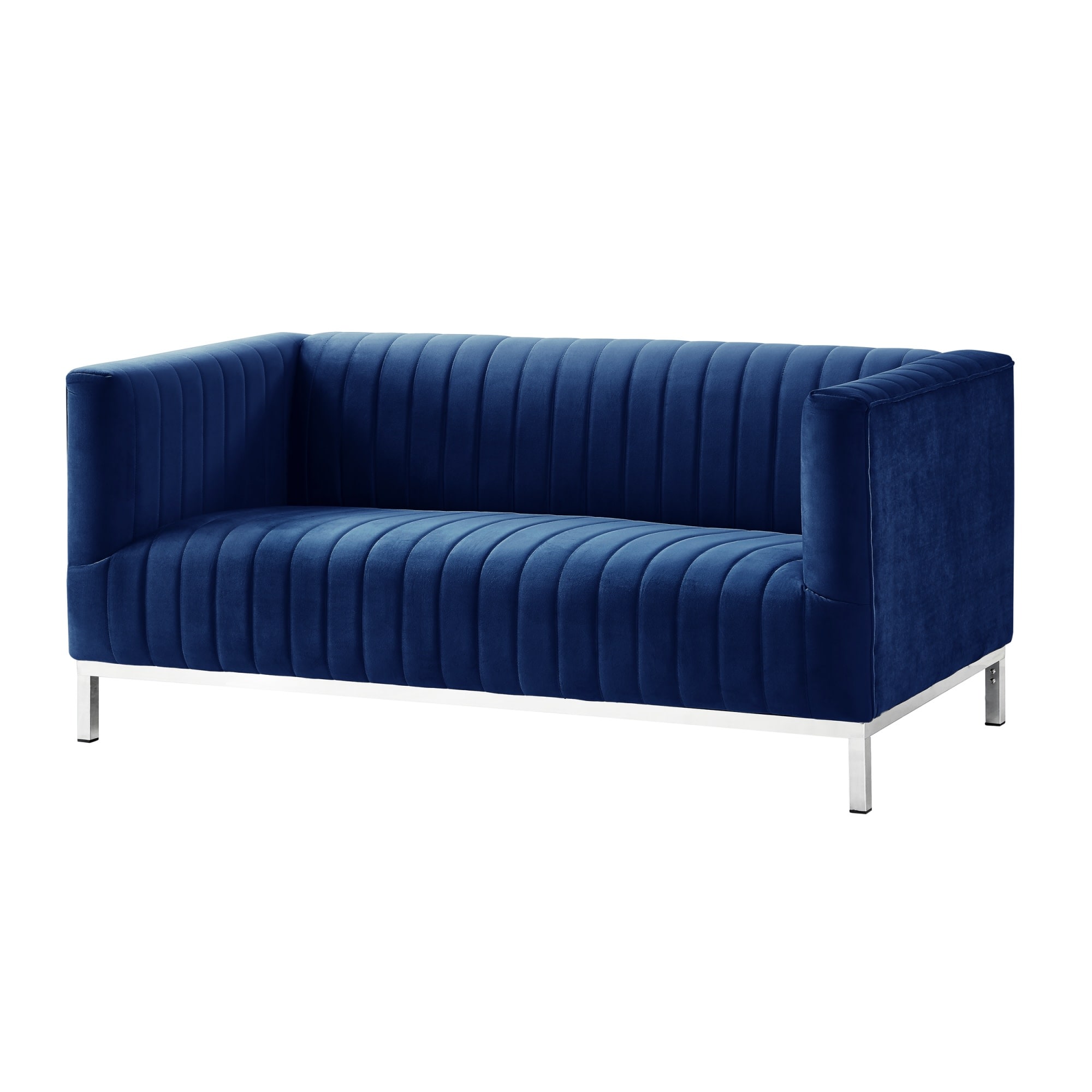 Inspired Home LS65-02NC-LS Daniel 63.4-in Glam Navy/Chrome Velvet 2 -seater Loveseat