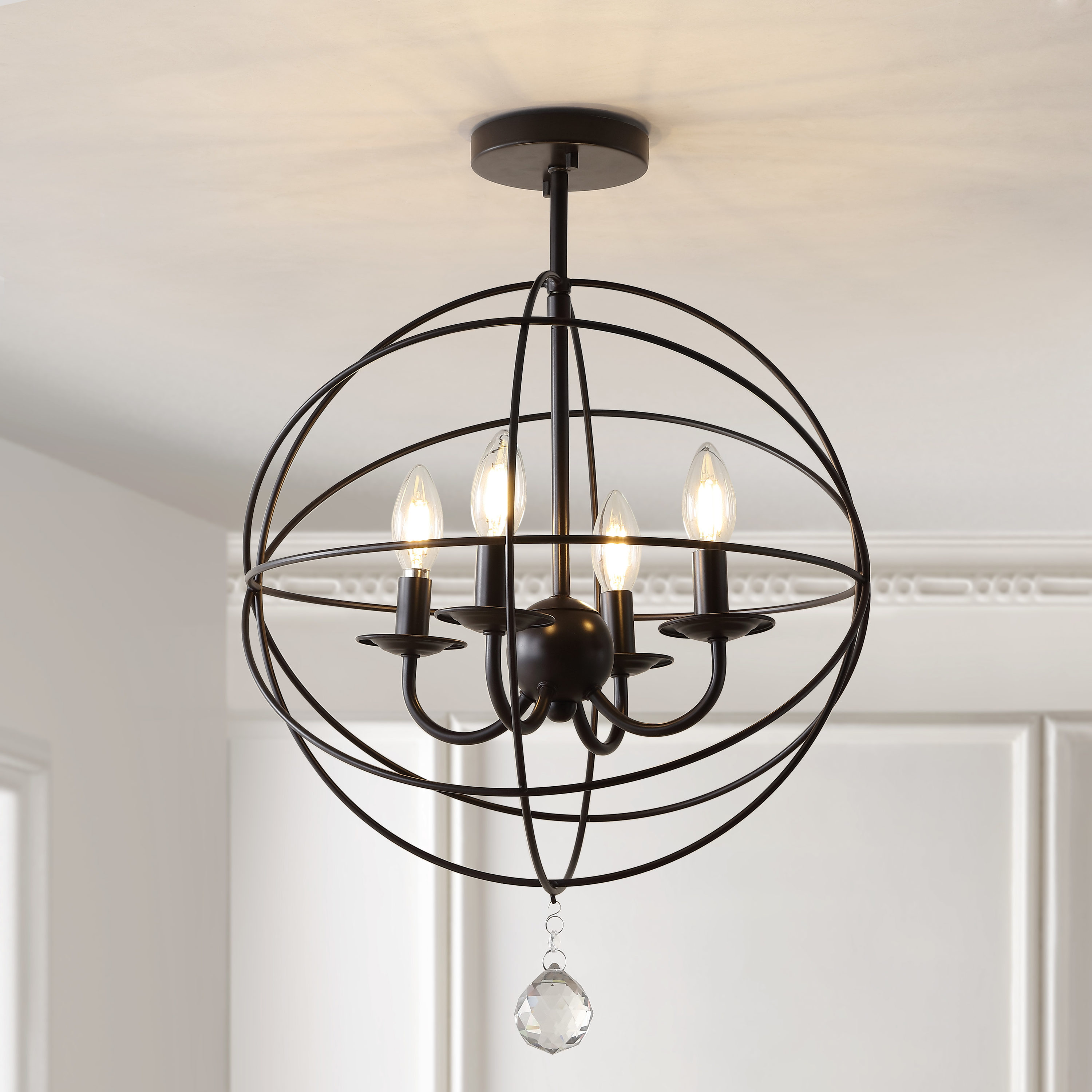 JONATHAN  Y JYL9502A Alma 12" Metal Orb Contemporary 1 -Light 12-in Polished Bronze Semi Flush Mount Light