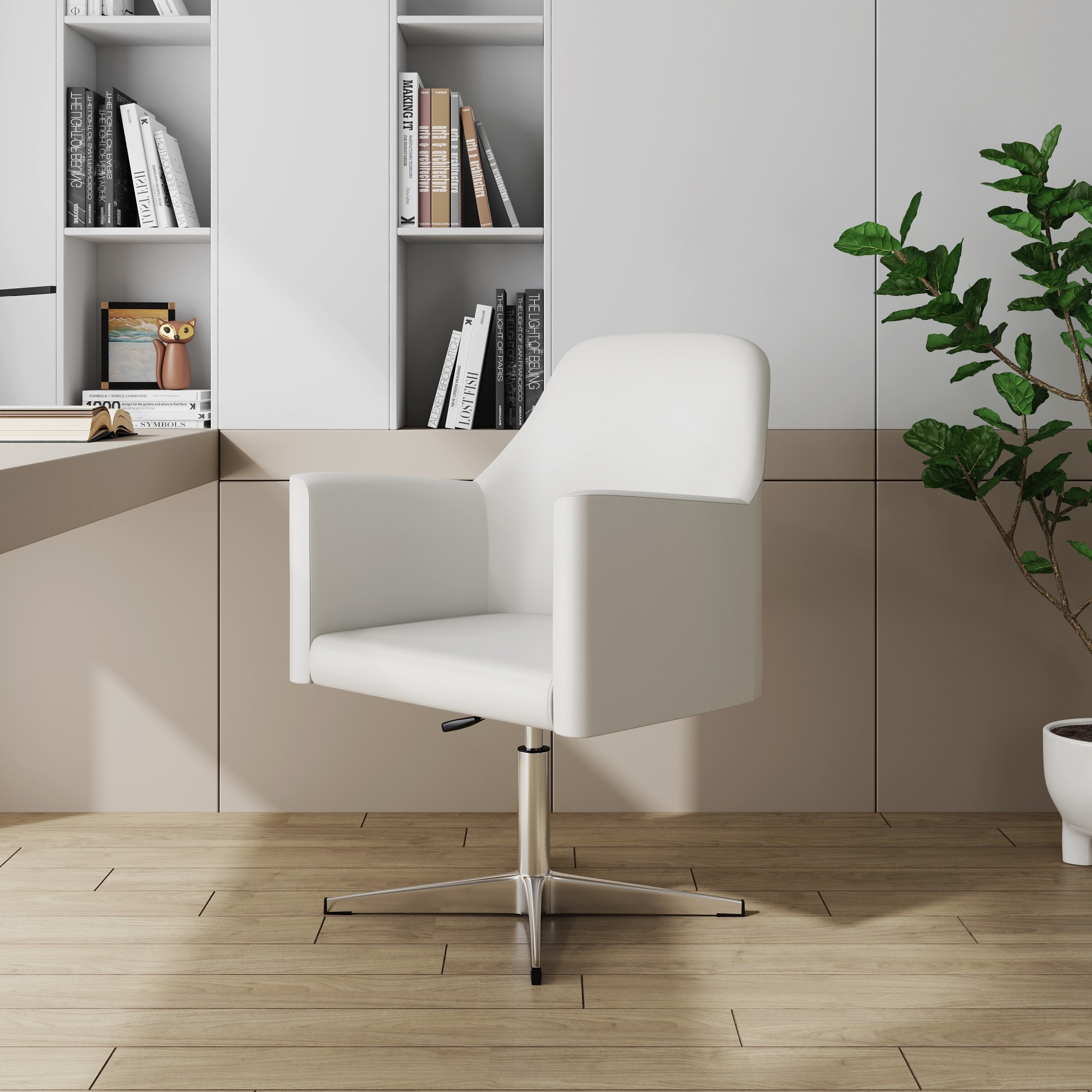 Manhattan Comfort 2-AC030-WH 2 Modern White and Polished Chrome Faux leather Swivel Accent Chair