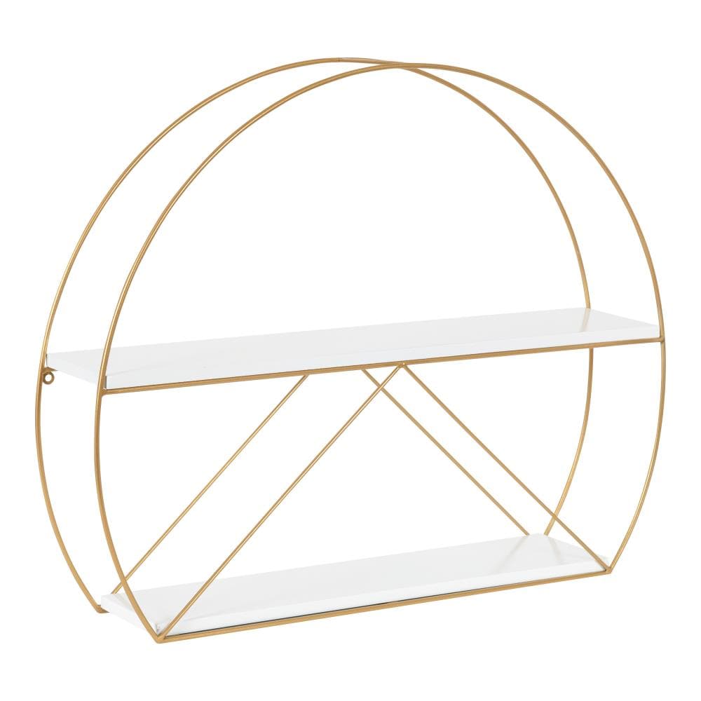Kate and Laurel 219577 5.12-Inches L x 5.12-Inches D x 21.26-Inches H White/Gold Metal Circle Floating shelf 2 Decorative Shelves