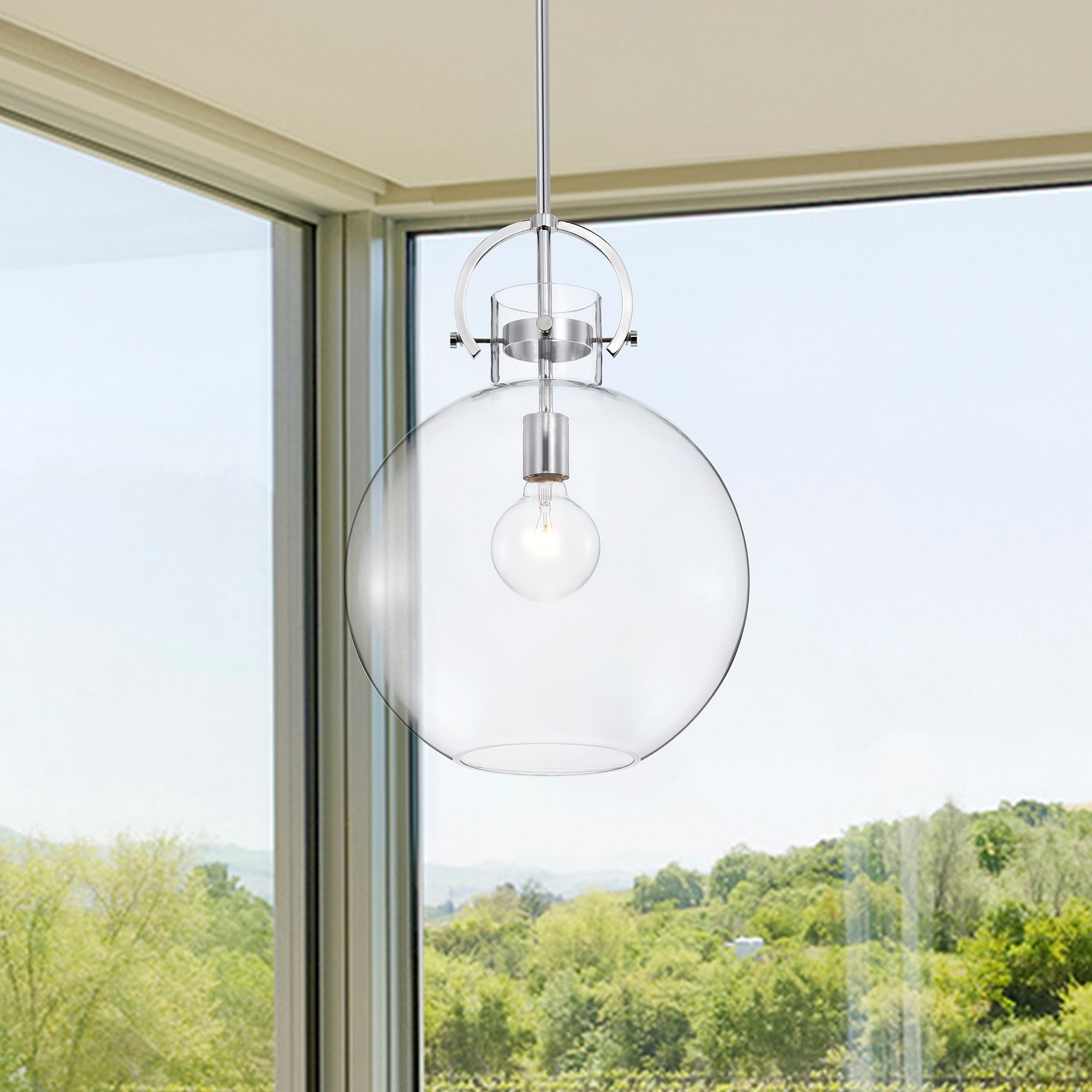 Edvivi EPJ437CH Chrome Modern/contemporary Clear glass Globe Medium Hanging Pendant light