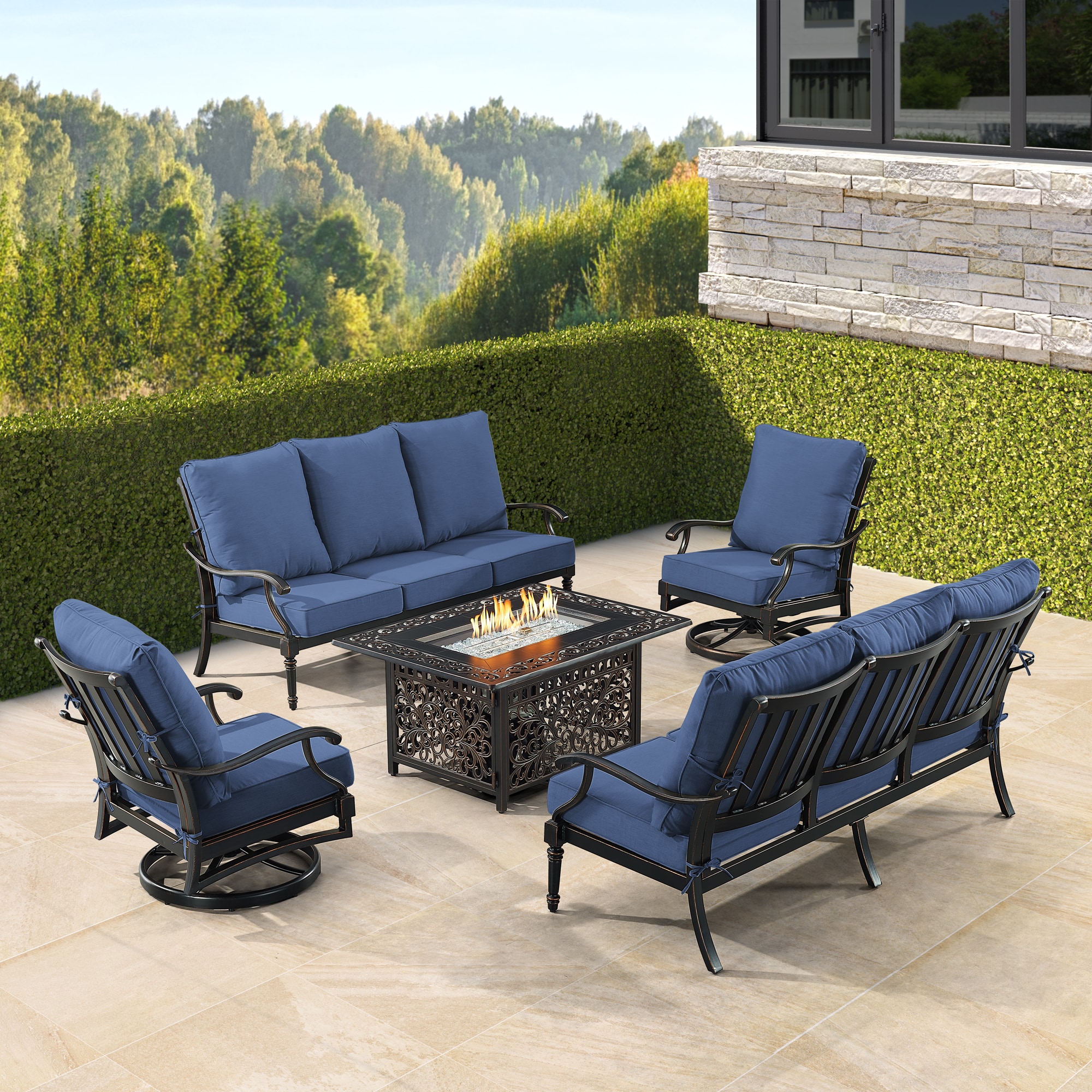 Oakland Living SHAO2SF2CHCABOSBLCUA 22-Piece 2 Patio Sofa Conversation Set with Blue Cushions