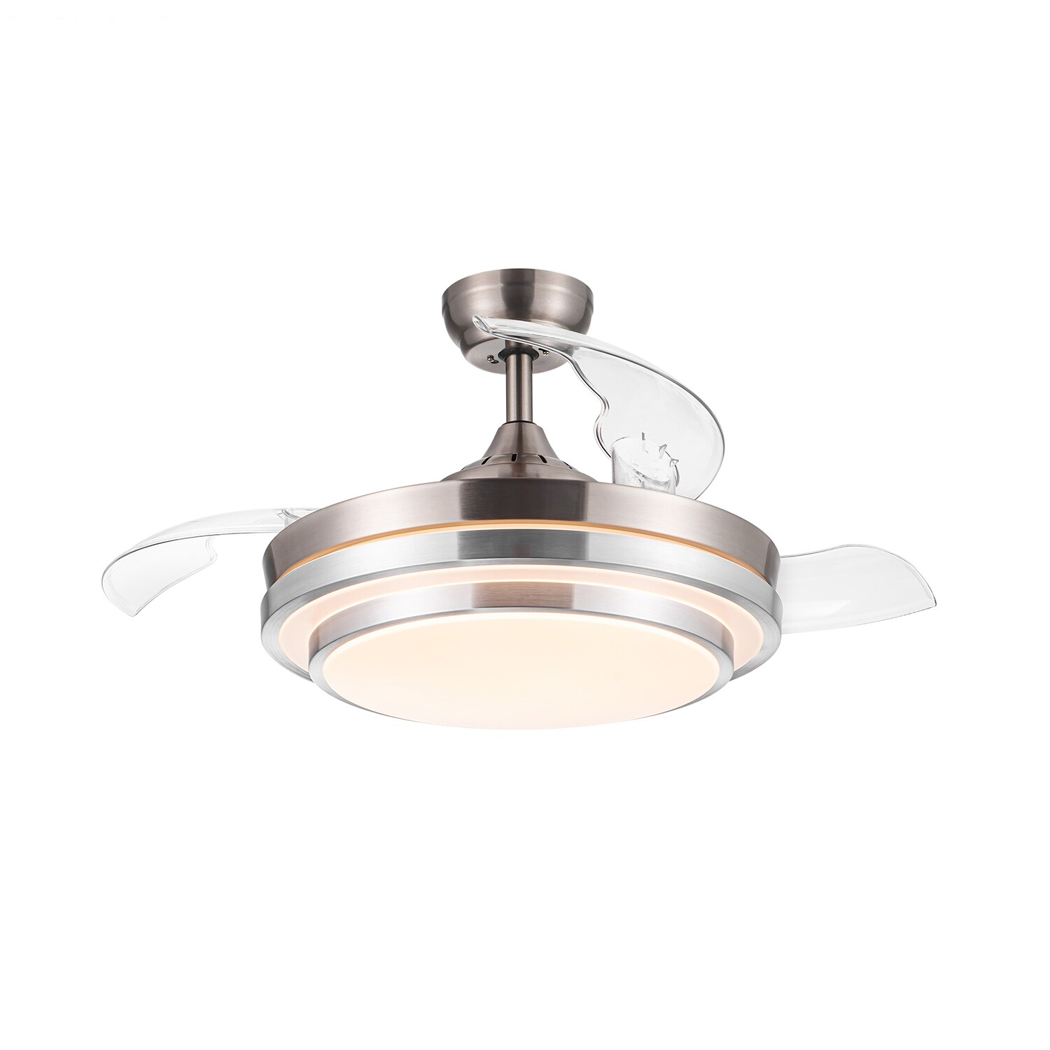 SINOFURN SYA820132SL 42-Inches Nickel with Clear Blades Integrated LED Fixture Indoor Downrod mount Standard Ceiling Fan Light kit compatible and Remote ( 3 -Blade)