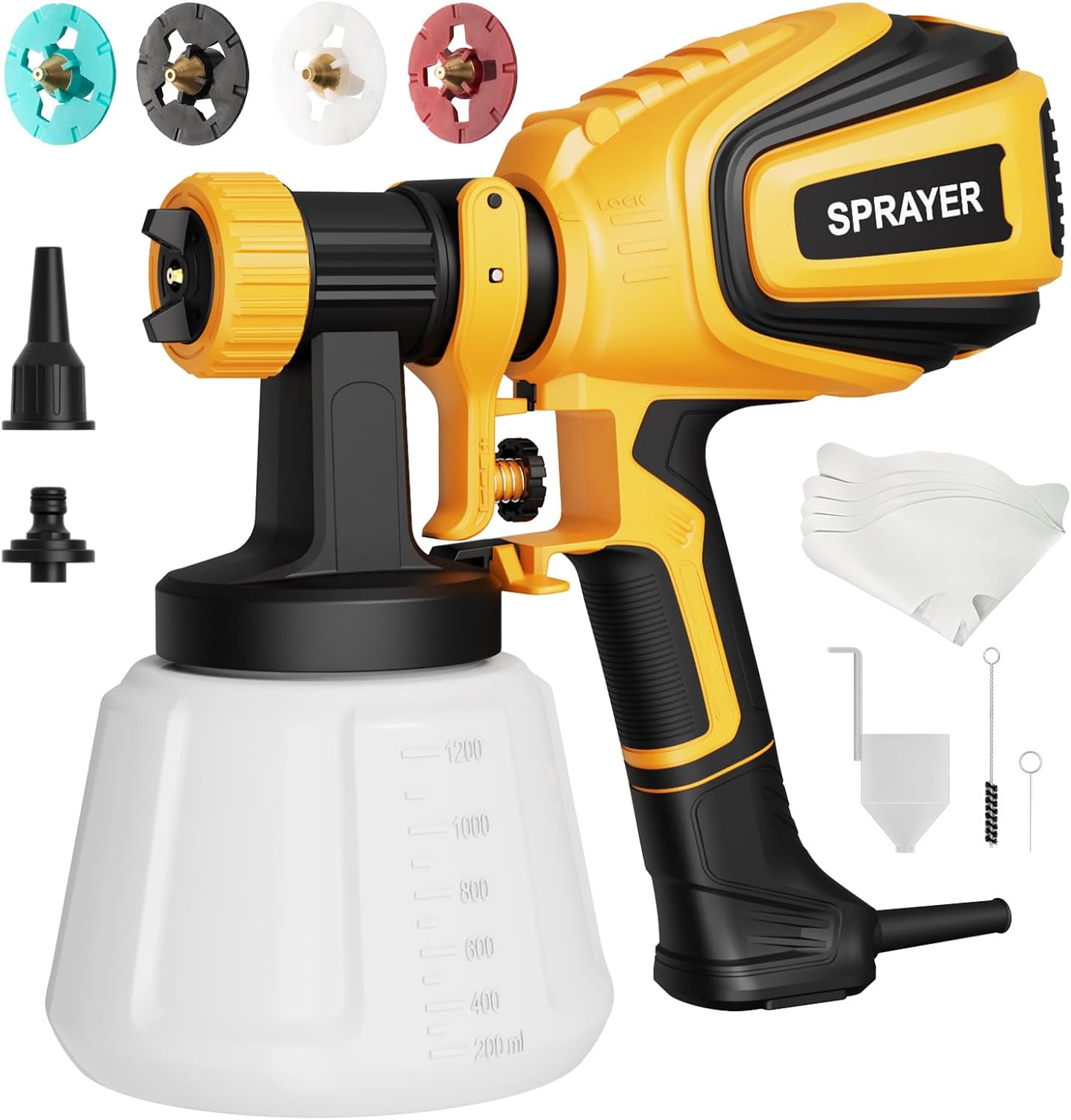 VONFORN Paint Sprayer 700W HVLP Spray Gun with Cleaning and Blowing Joints 4 Nozzles and 3 Patterns Easy to Clean for Furniture Cabinets Fence Walls Door Garden Chairs etc VF803