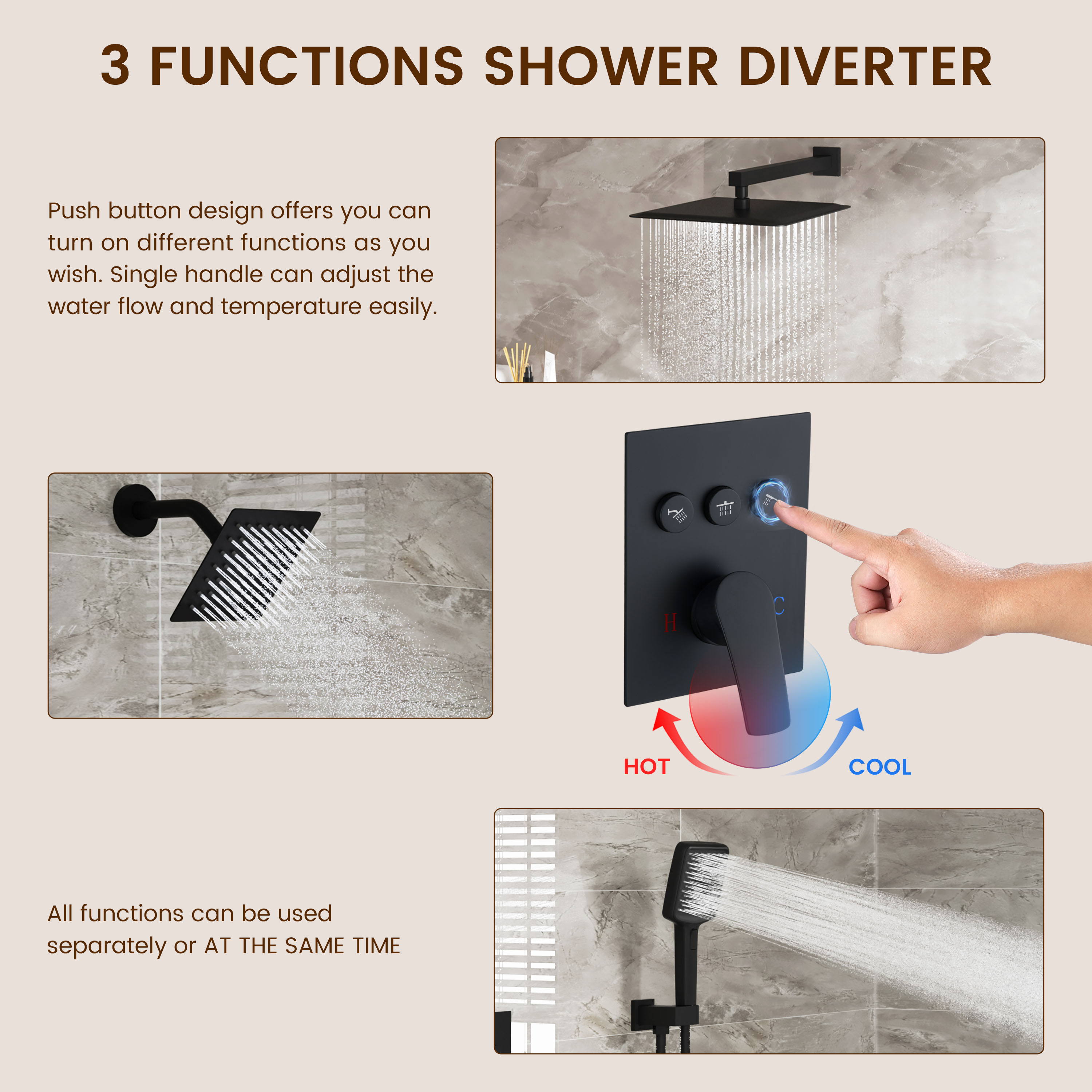 Mondawe MDBR01025AJ12MB Showerhead-Bar-Panels - View #8
