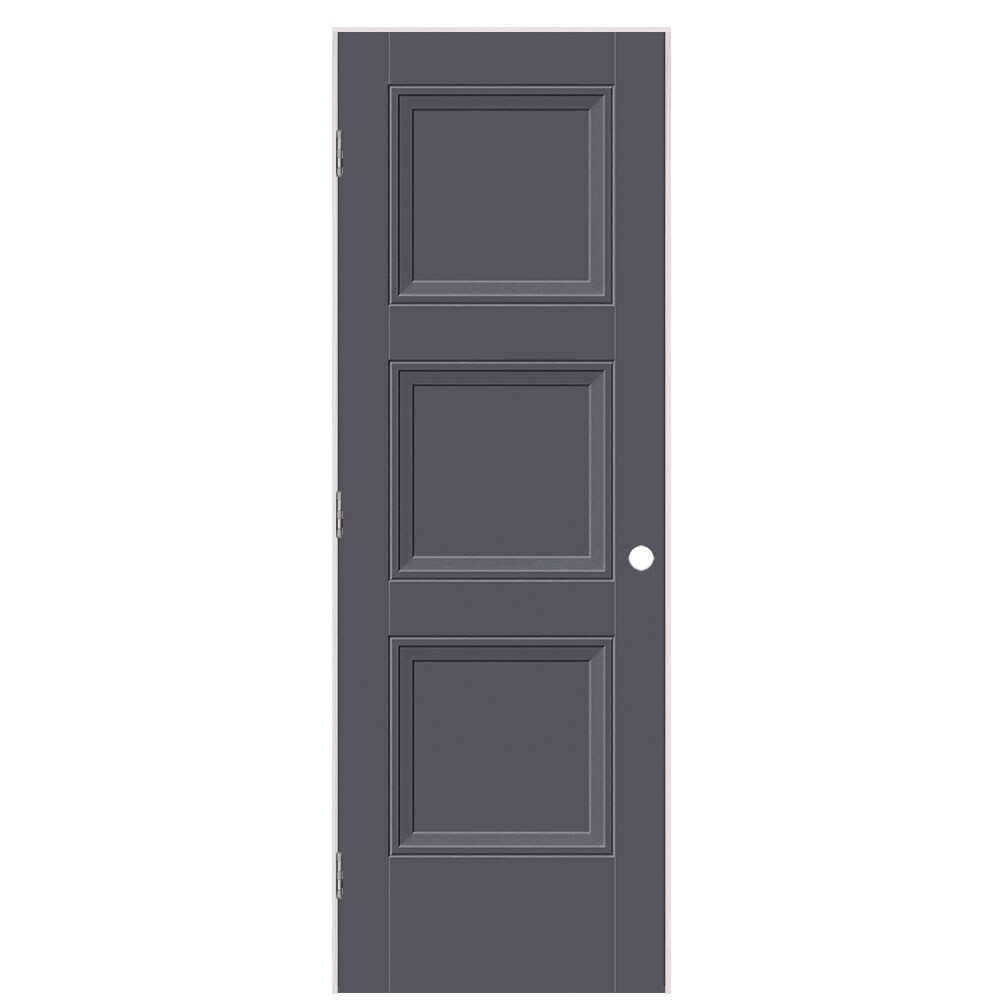 Masonite 1573384 28-in x 80-in Slate Solid core 3-panel square Right hand Smooth Prefinished Molded composite Flat Jamb Single Prehung Interior Door