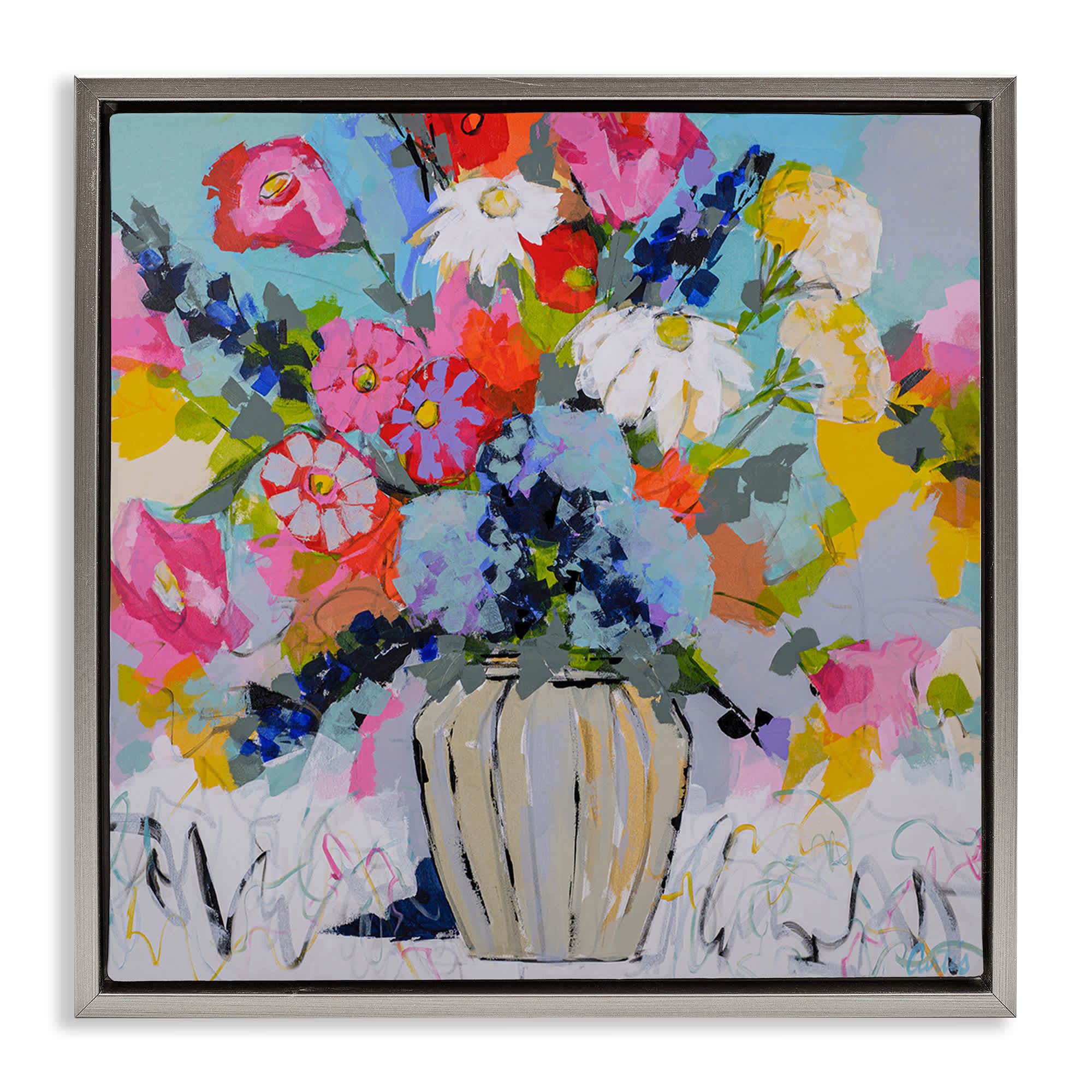 Stupell Industries BS-788-FFL-24X24 Modern Bright Bouquet Gray Framed Floater Canvas Wall Art By Joan Curtis 25 x 25