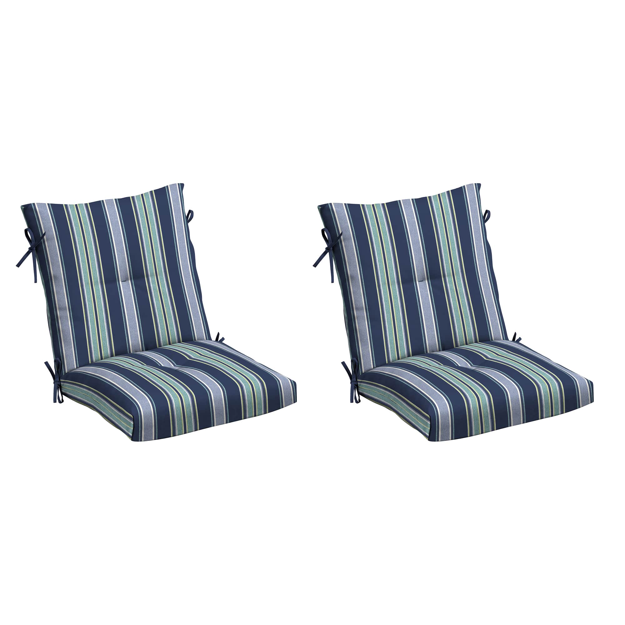  Plush Modern Tufted Polyfill Dining Chair Cushion - Set of 2 - 21 x 40 - Water Repellent - Fade Resistant Sapphire (Aurora Blue Stripe)