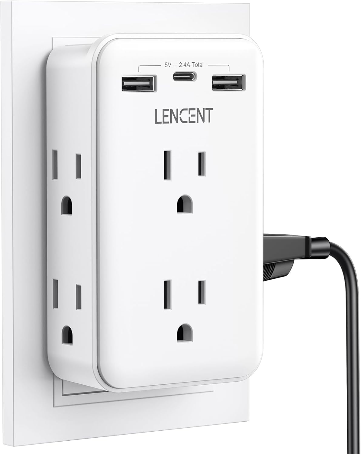 LENCENT 2 to 3 Prong Outlet Adapter 2 Prong Power Strip with 6 AC Sockets 3 USB Ports 3 Sided Wall Plug Splitter 1875W Max Compact Adapter for Non Grounded Outlets in Old Houses #B0F47HLWG4