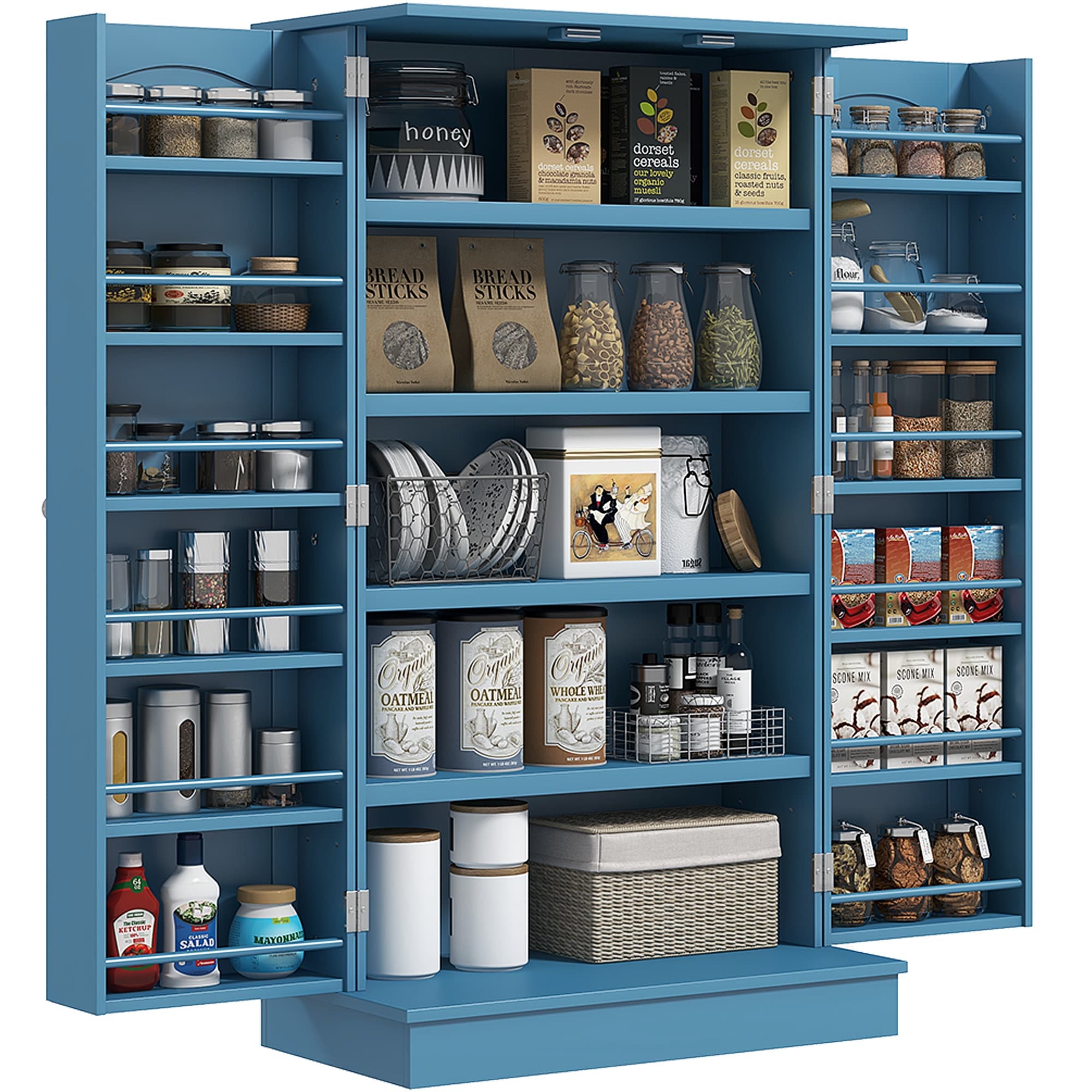 Vynxaria 23.6-in W x 40.9-in H x 11.8-in D Blue Modern Freestanding Kitchen Pantry Cabinet