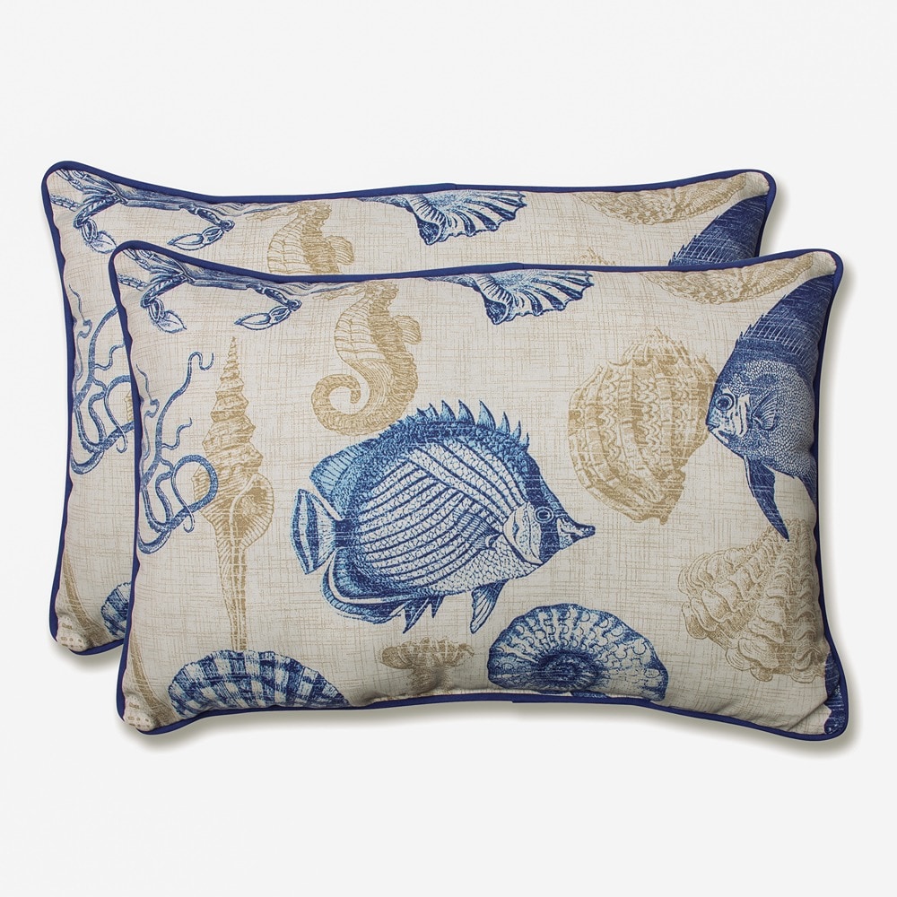 Pillow Perfect 535791 Sealife Marine 2-Pack Floral Blue Rectangular Throw Pillow