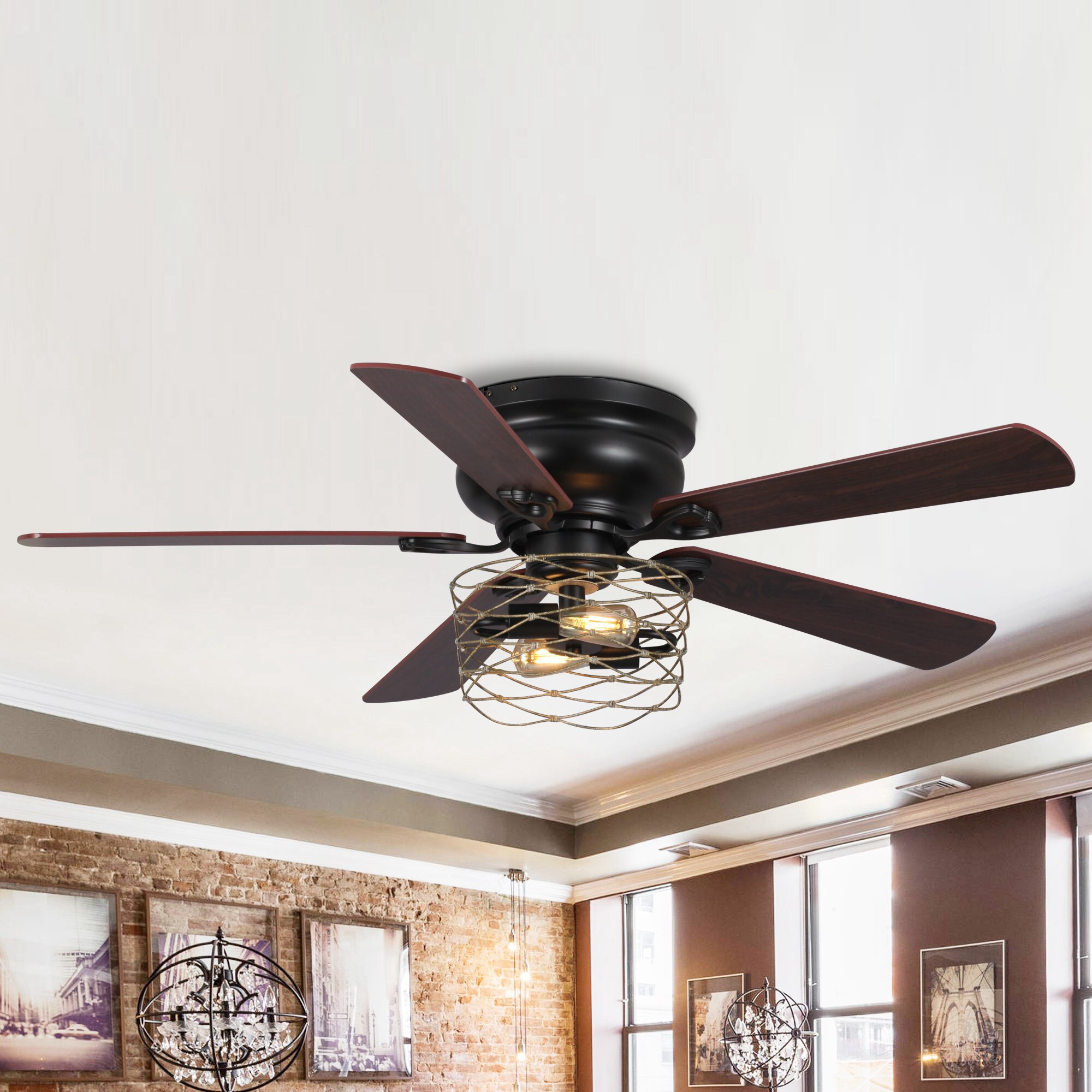 Parrot Uncle 48-in Matte Black Indoor Flush Mount Ceiling Fan and ...