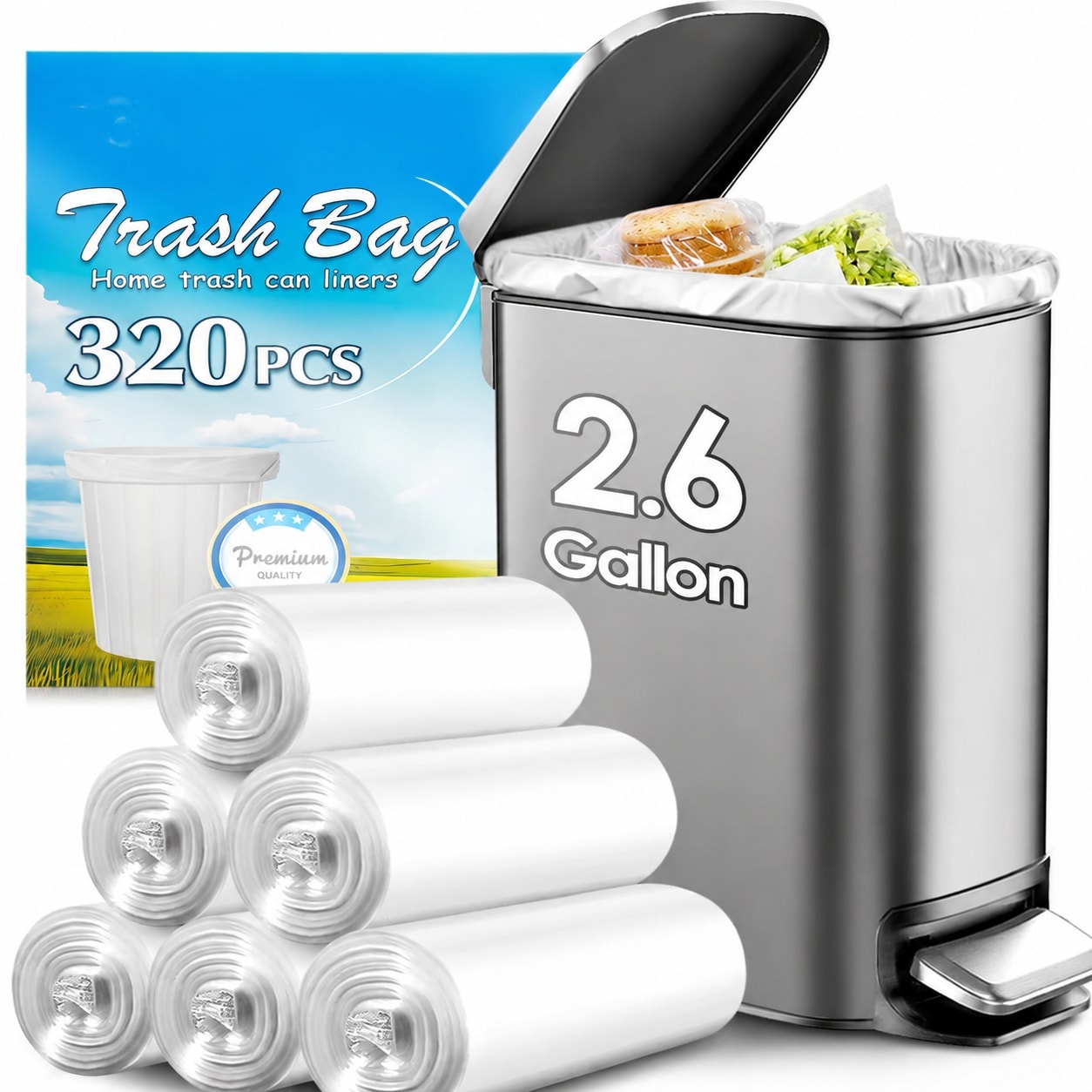 Oyezvary  2 Point 6 Gallon 320 Pack Strong Trash Bags Small Clear Garbage Can Liners for Bathroom Home Office Kitchen Wastebasket Bin