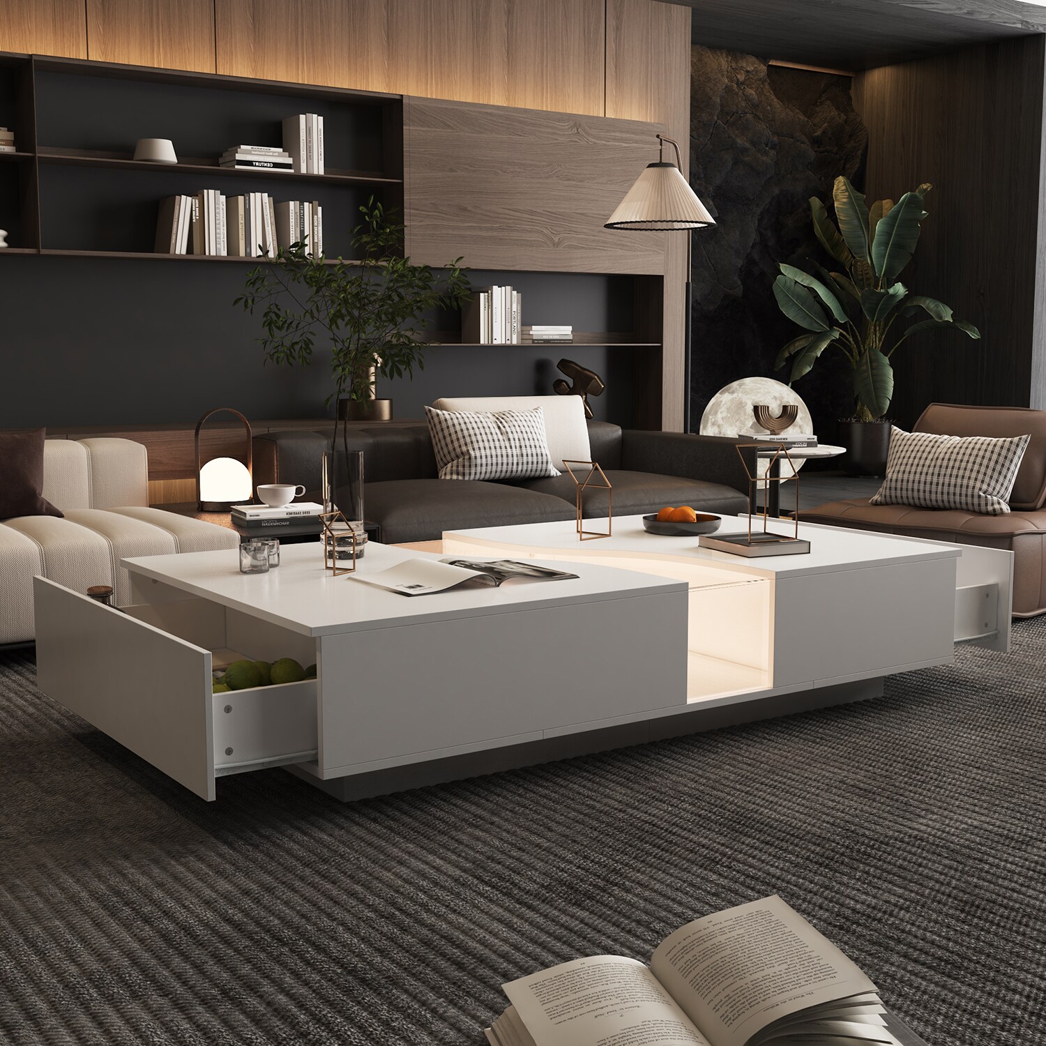 FUFU&GAGA White MDF Modern Coffee Table with Storage