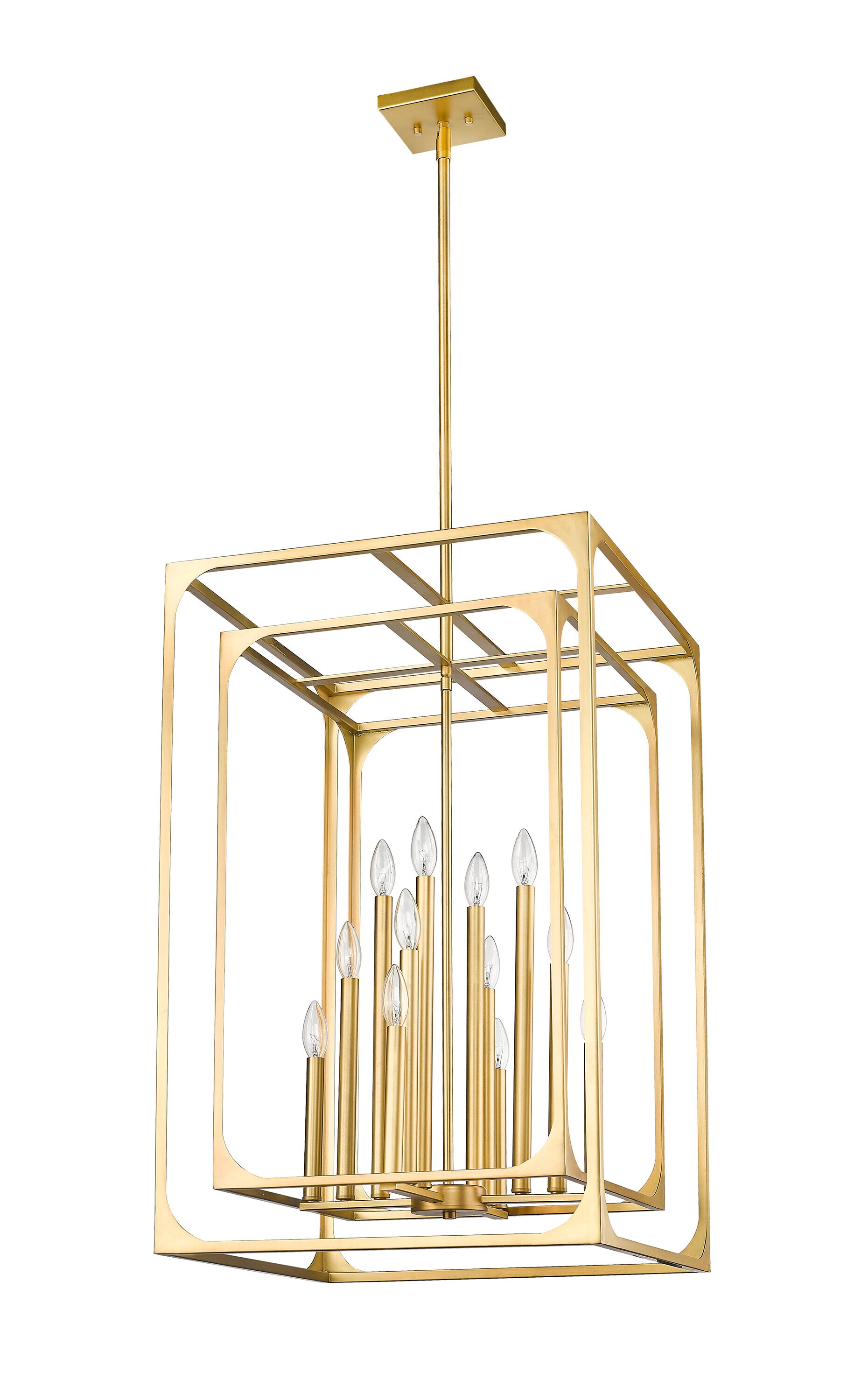 Rubbed Brass 12-Light Candle Chandelier with Openwork Frame