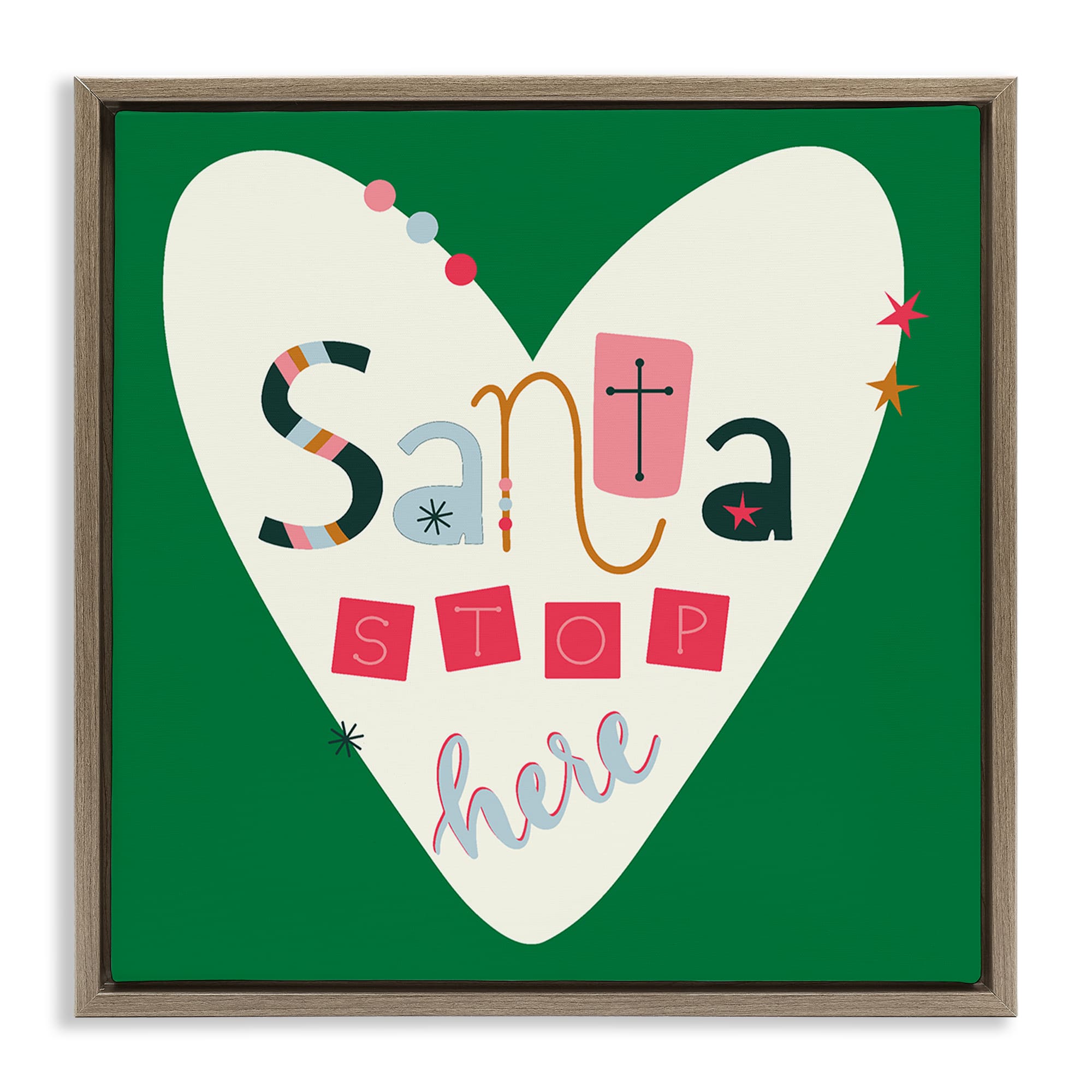 Stupell Industries BT-488-FFE-17X17 Santa Stop Here Heart Brown Framed Floater Canvas Wall Art By Sazerelli Designs 18 x 18