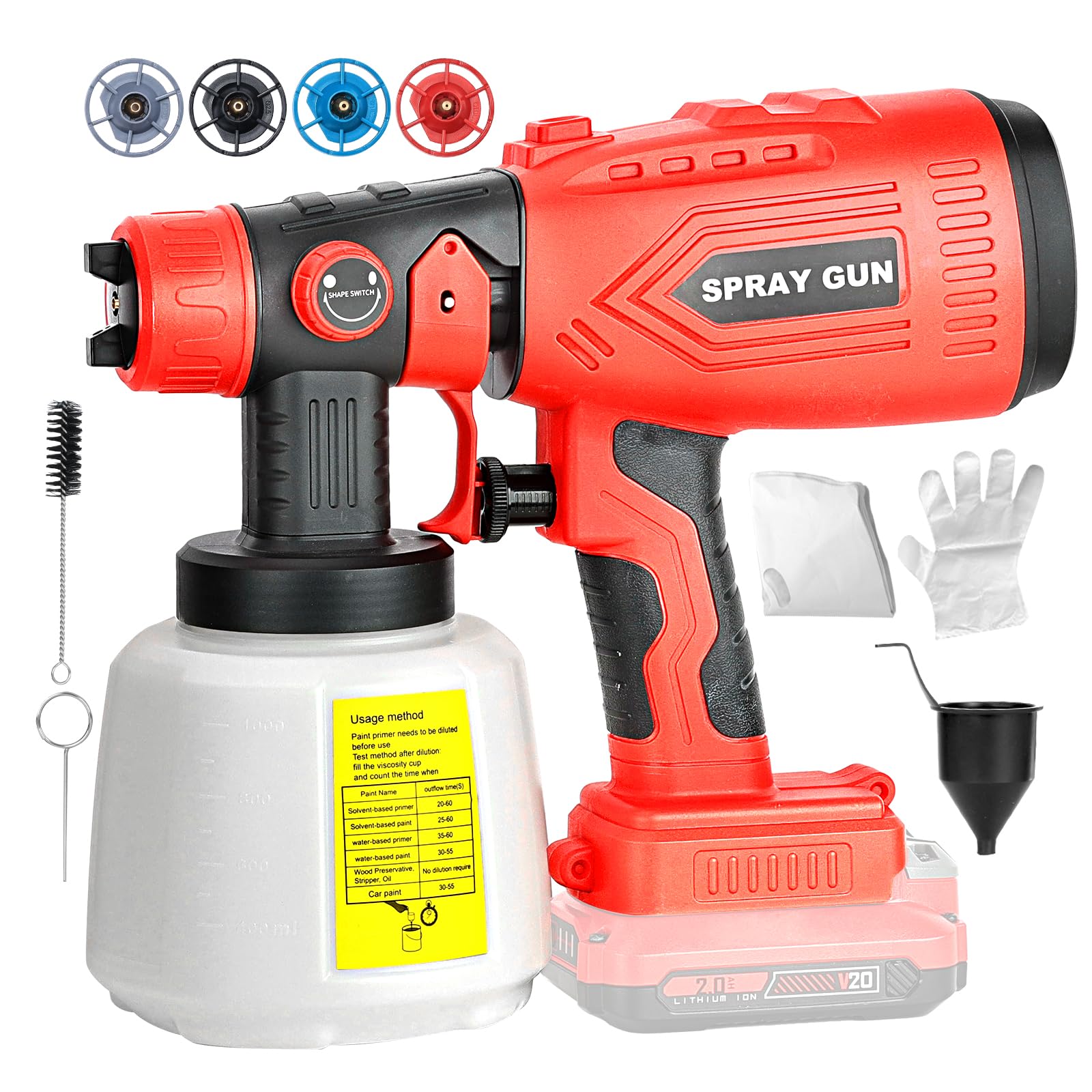 KHKFY  Cordless Paint Sprayer Compatible with Craftsman 20V power cell Handheld Paint Gun with Four Nozzles and Four Spray Patterns for Indoor