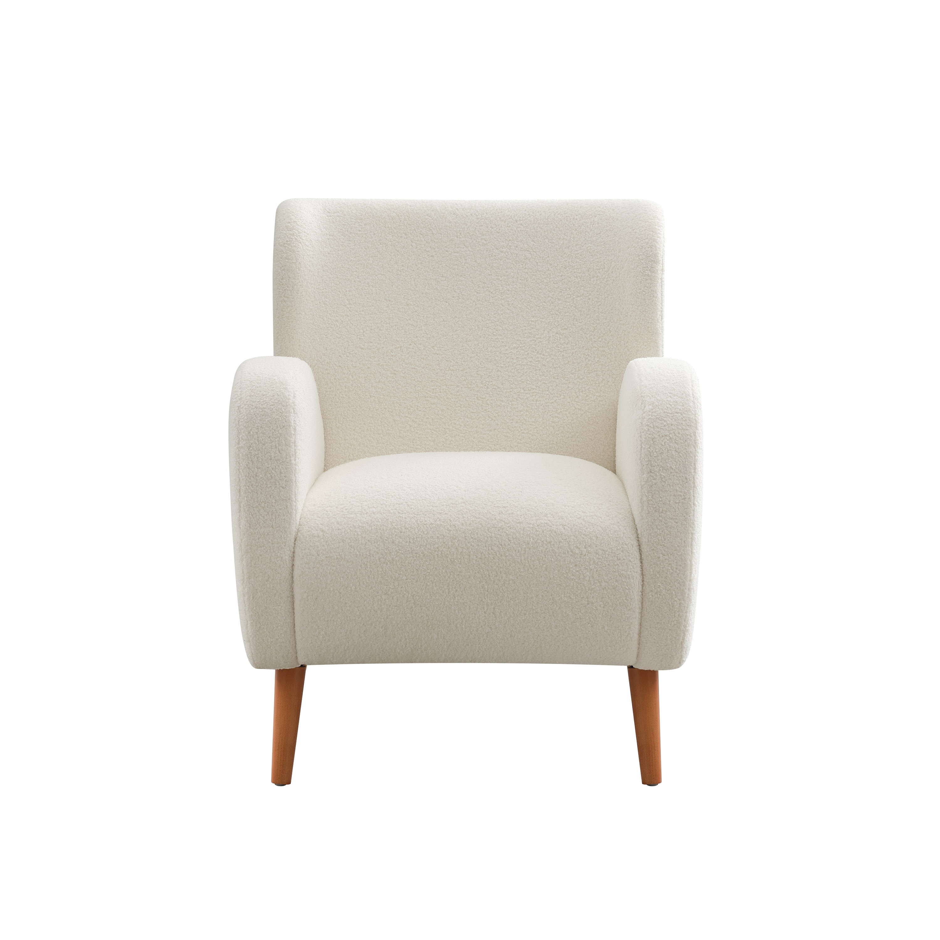 Beige Boucle Wingback Accent Chair with Wood Legs