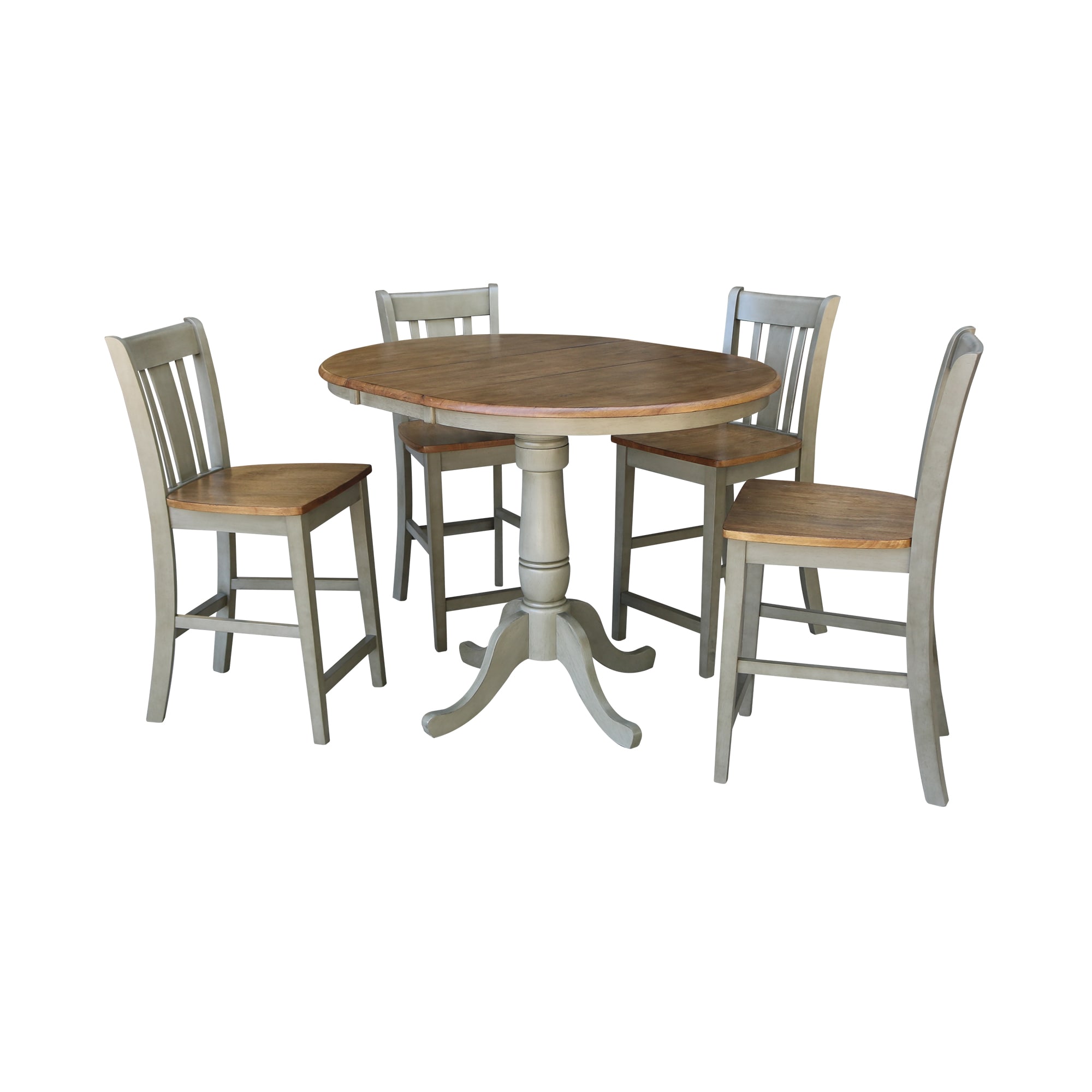 International Concepts K41-36RXT-6B-S102-4 Distressed hickory/stone Traditional Dining Room Set with Round Table ( Seats 4 )