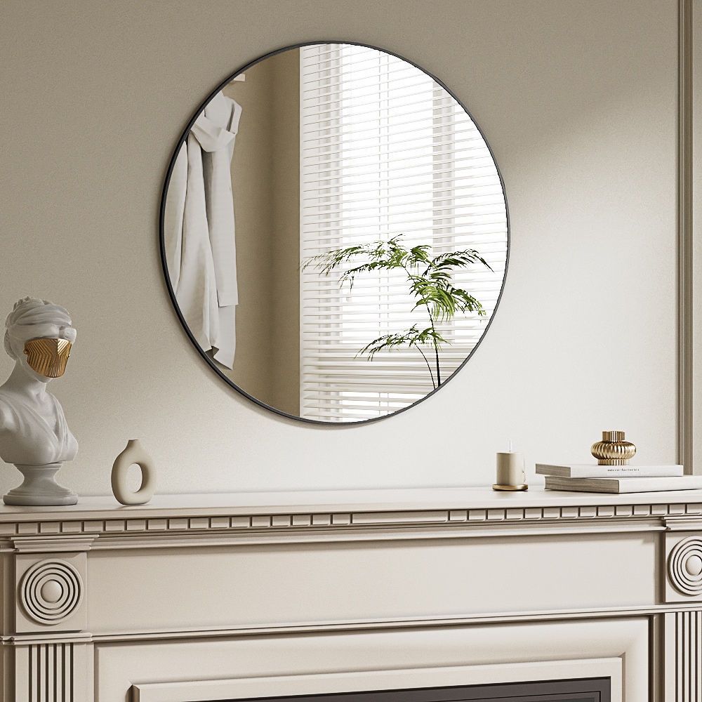 BEAUTYPEAK 24-in W x 24-in H Round Black Framed Wall Mirror TJRM24B at ...