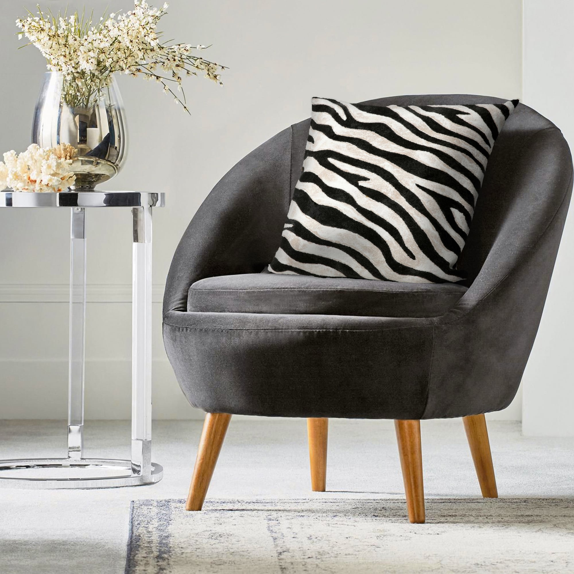 Zebra Print Black and Beige 20" Square Polyester Pillow