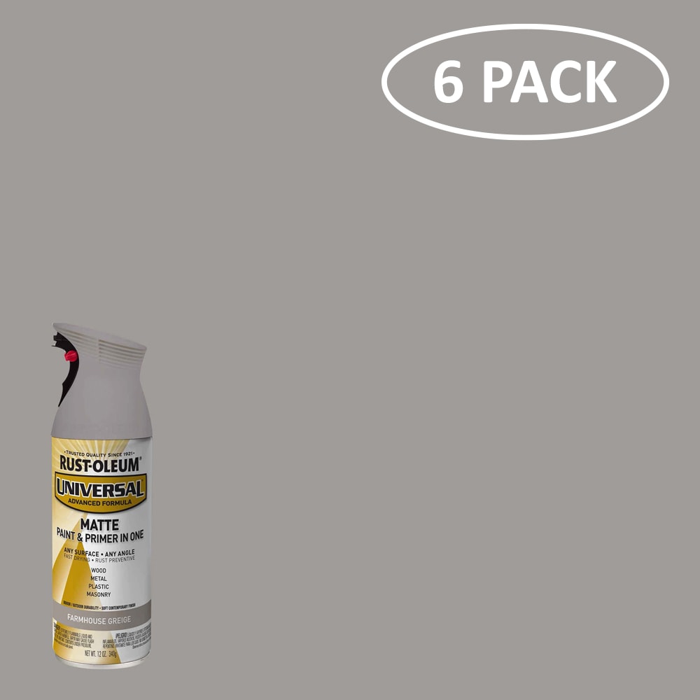 Rust-Oleum 376724SOS Universal 6 -Pack Matte Farmhouse Greige Spray paint and primer in one ( NET WT. 12-oz )