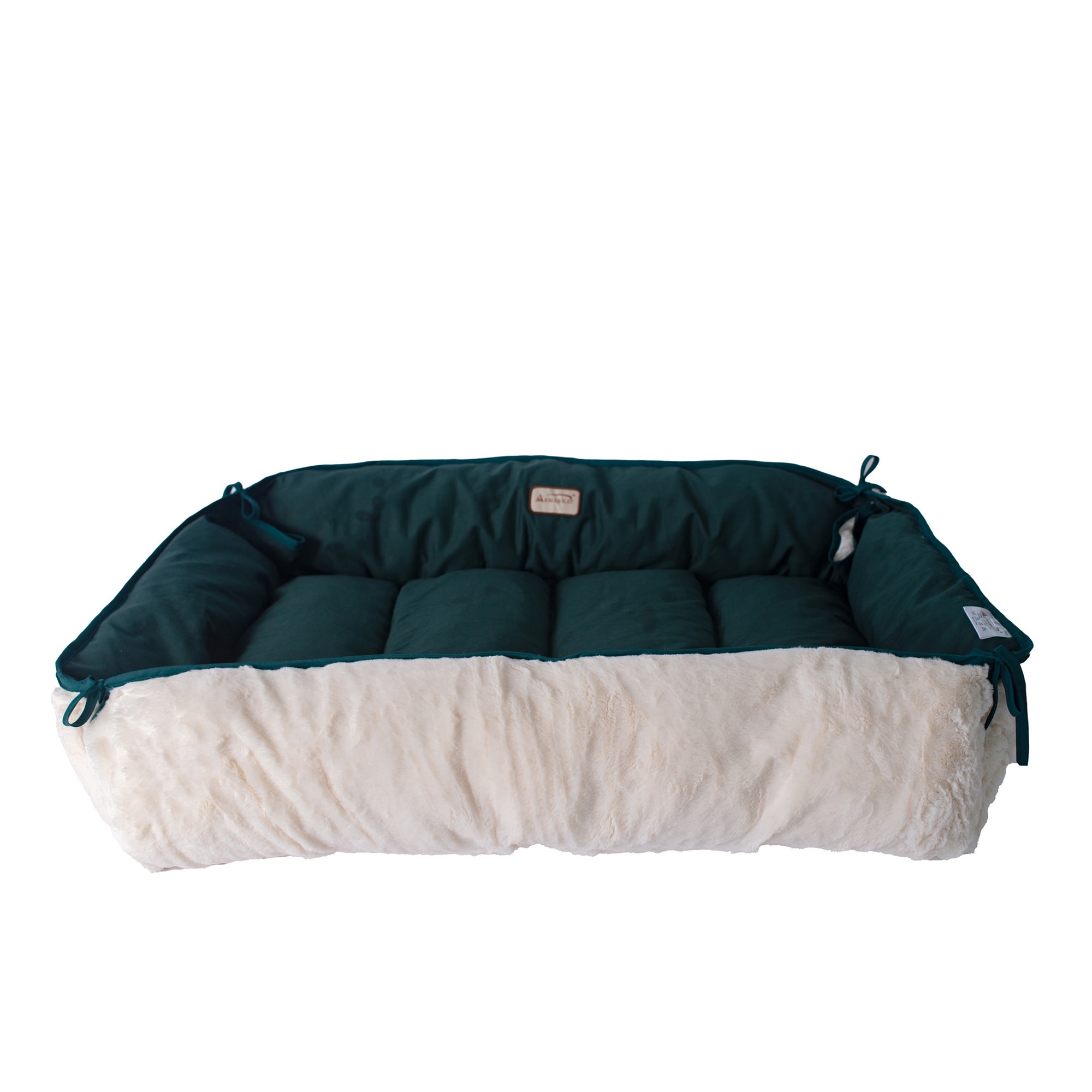 Large Green and Ivory Waterproof Elevated Pet Bed